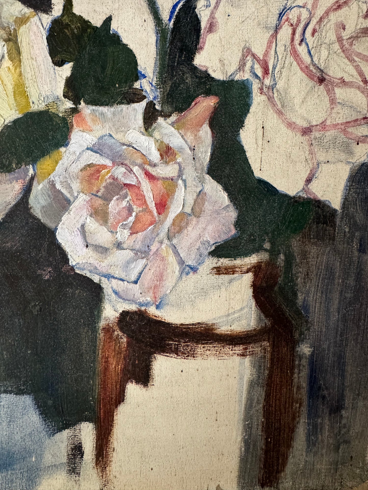 Vintage Unfinished Roses Still Life On Board