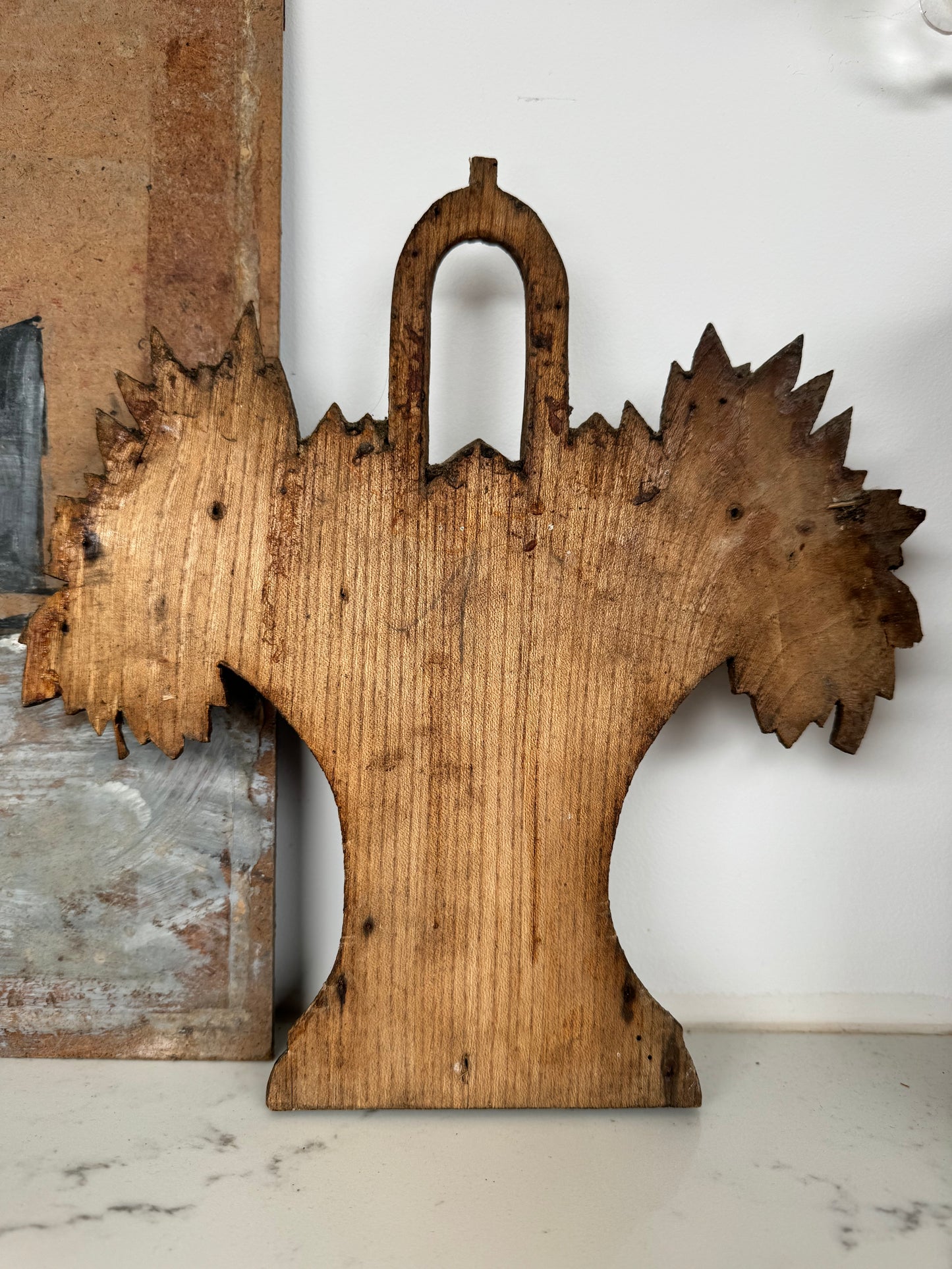 Antique French Wooden Carved Oak Fruits In Basket