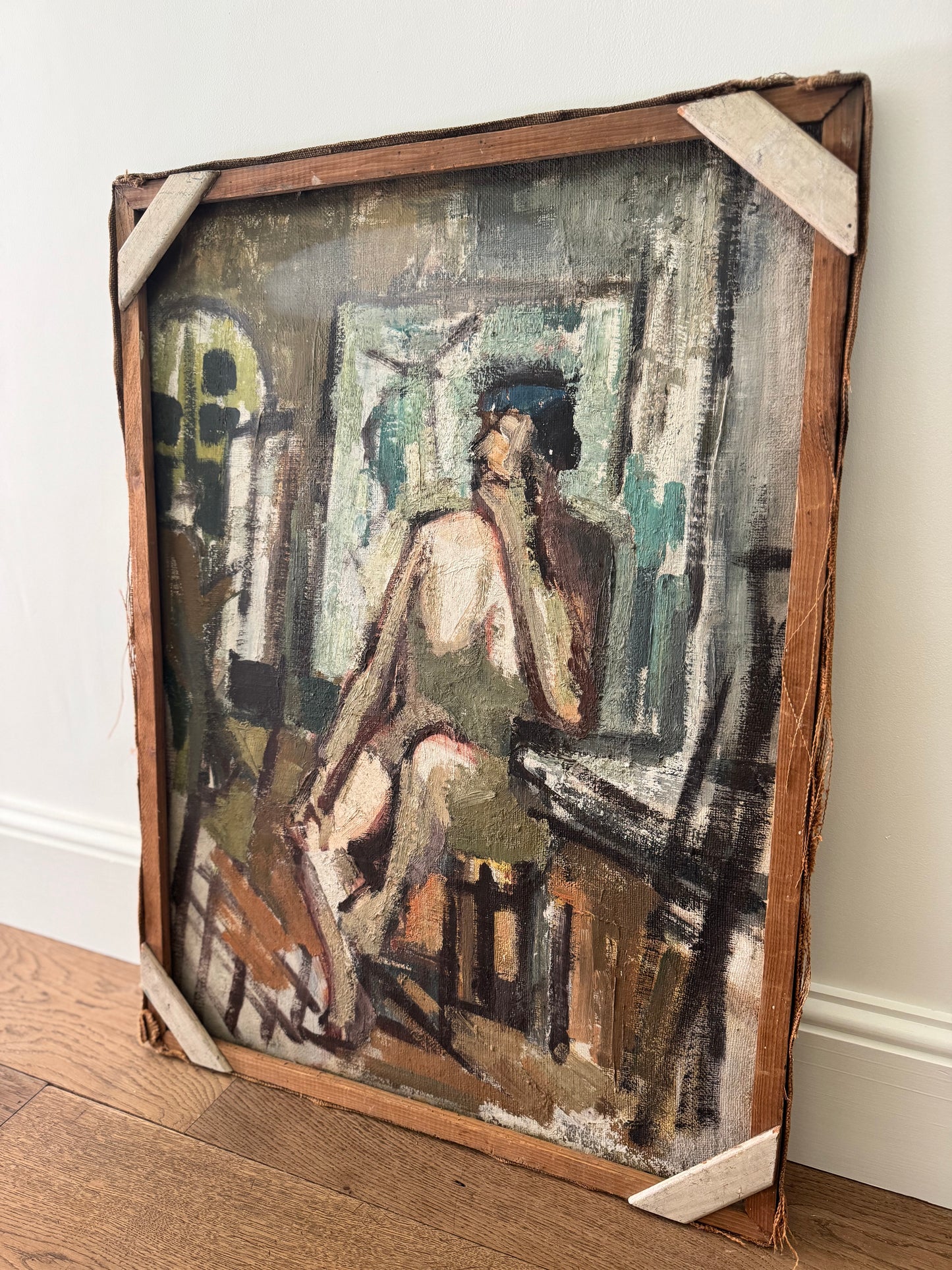 Mid Century Expressionistic Landscape & Nude, Double Sided Oil On Canvas