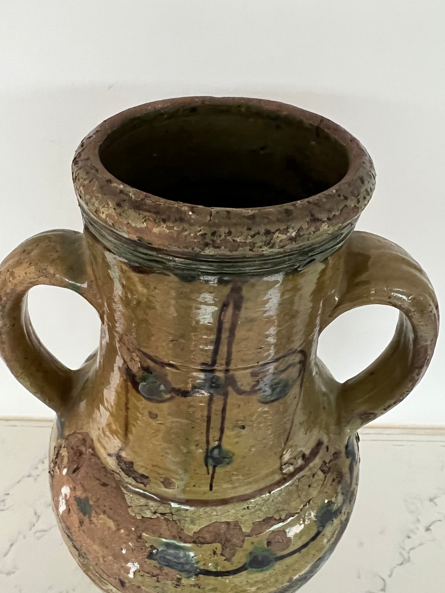 Vintage Hand Painted Mediterranean Glazed Terracotta Pot