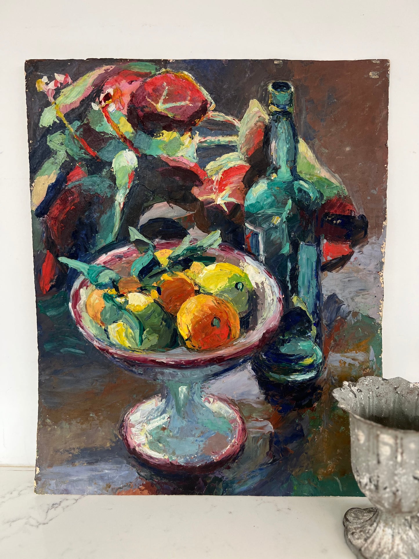 Vintage French Vibrant Still Life on Board