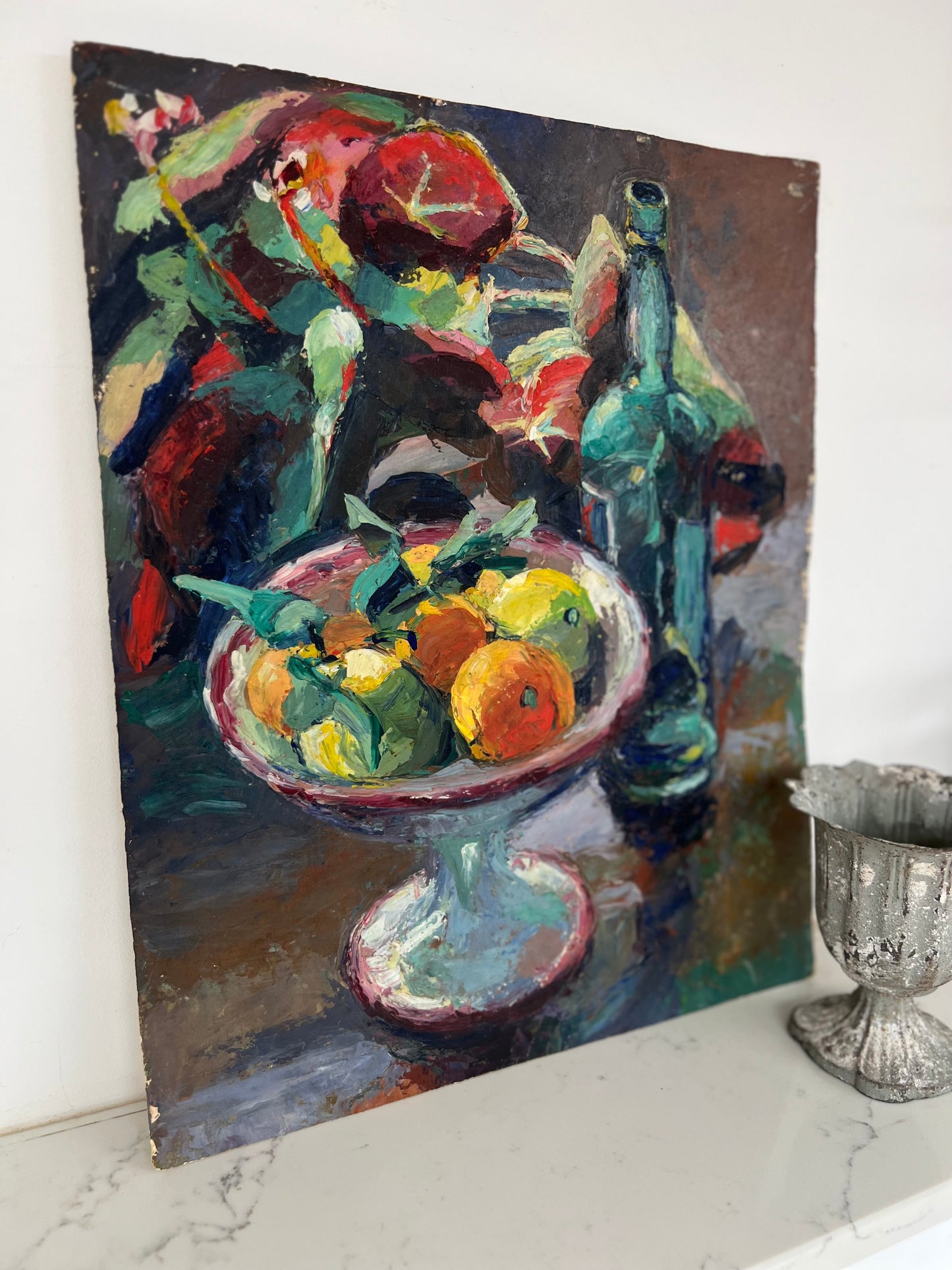 Vintage French Vibrant Still Life on Board