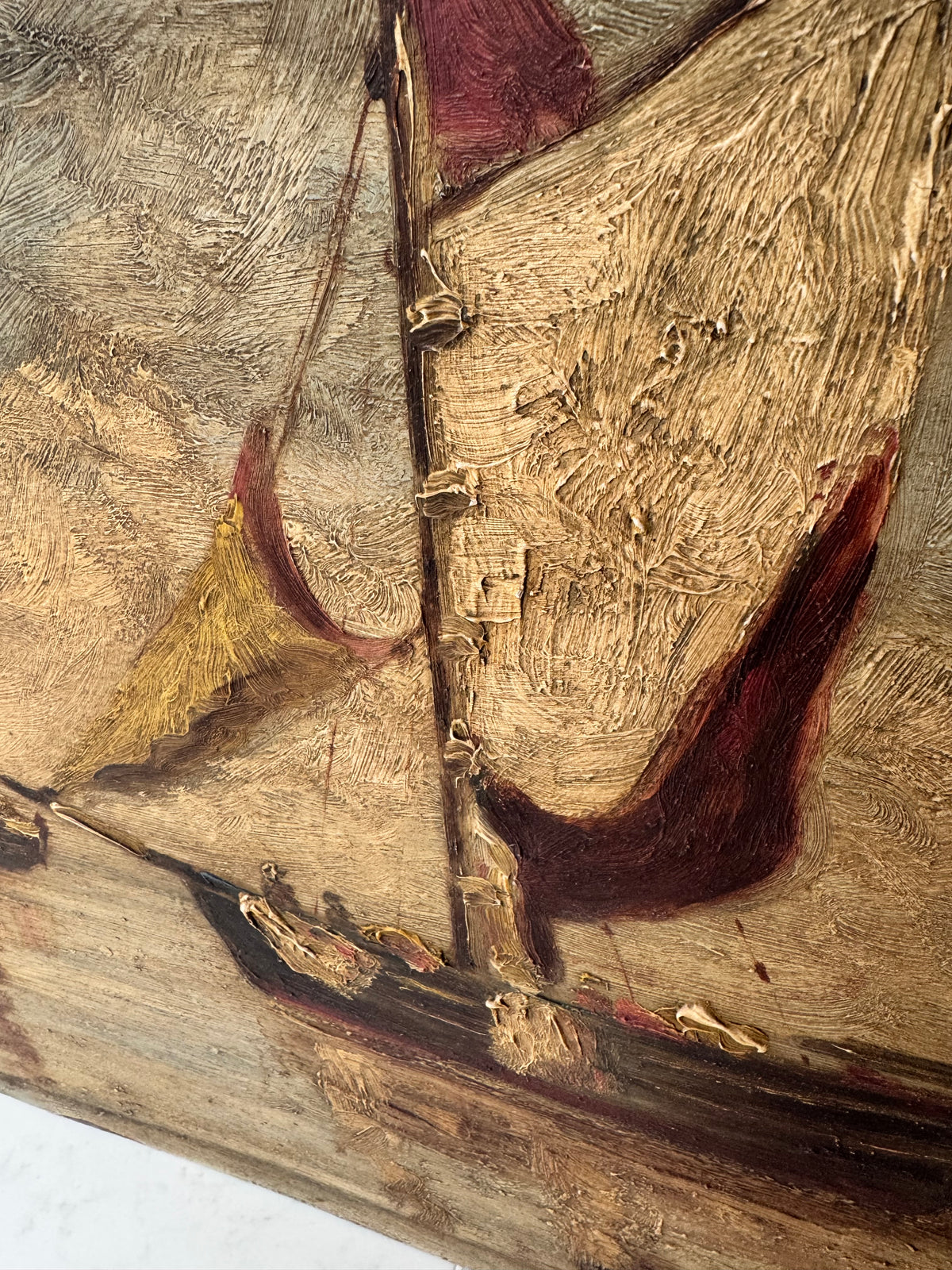 Vintage Impasto Oil On Wooden Board 'Boats'