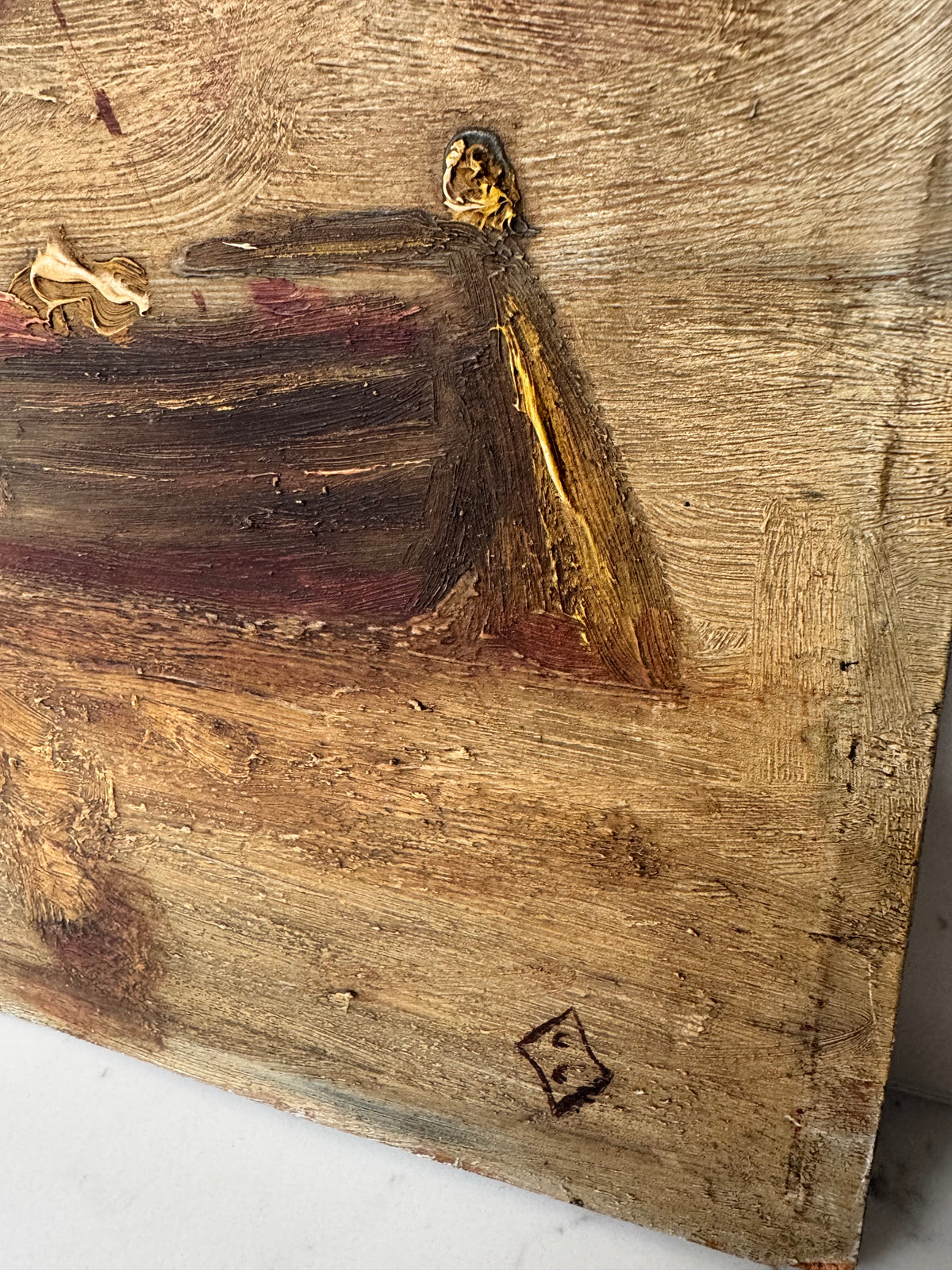 Vintage Impasto Oil On Wooden Board 'Boats'
