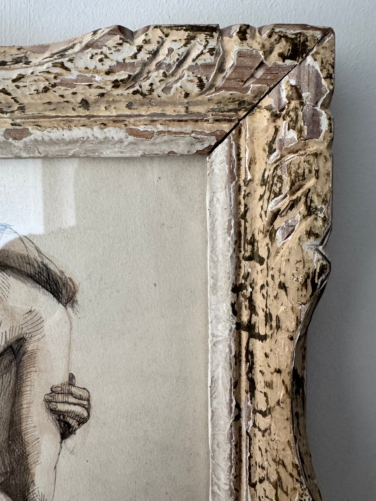 Nude Study In Ink Framed In Vintage French Frame
