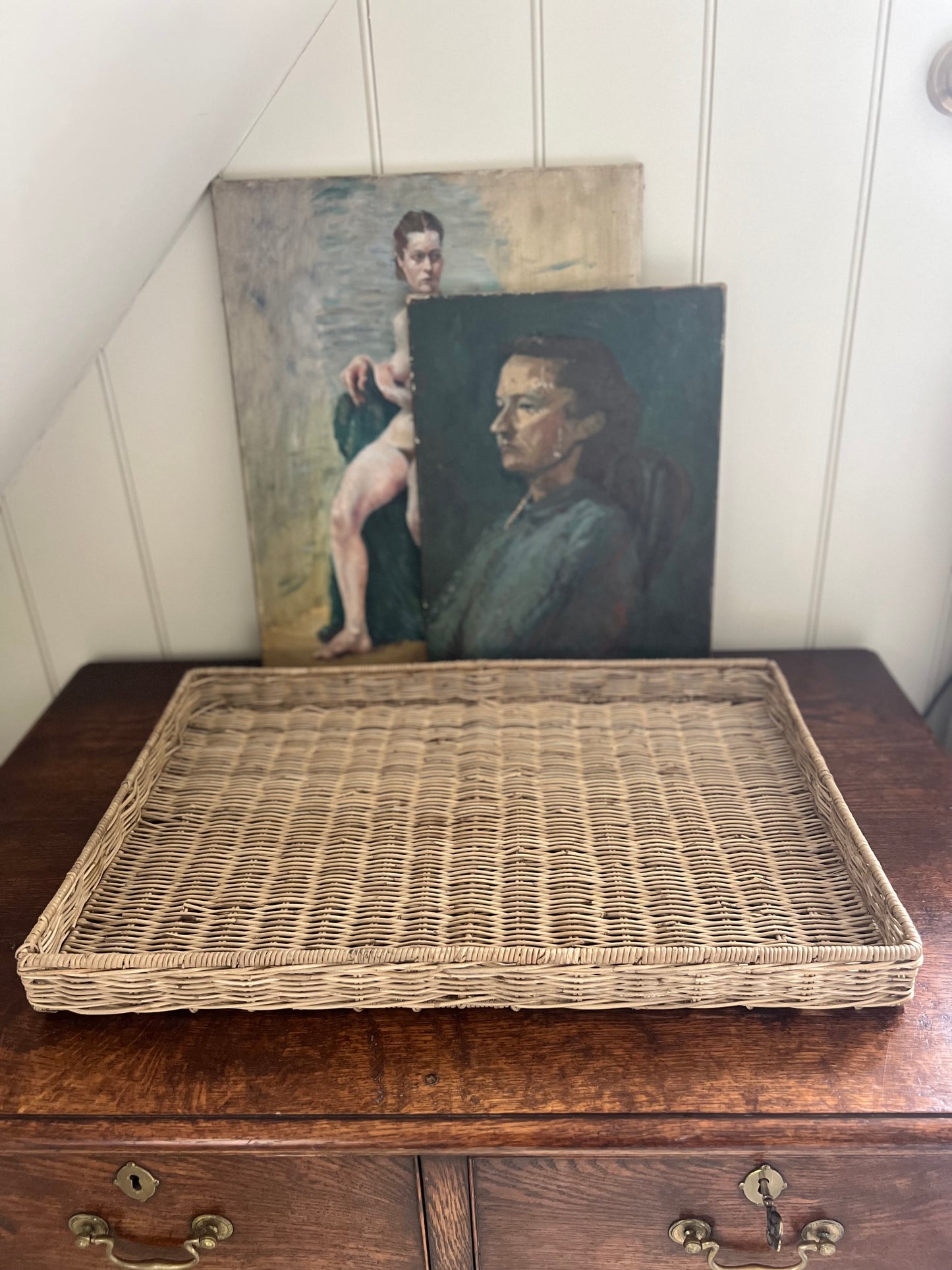 Large Vintage Wicker Tray