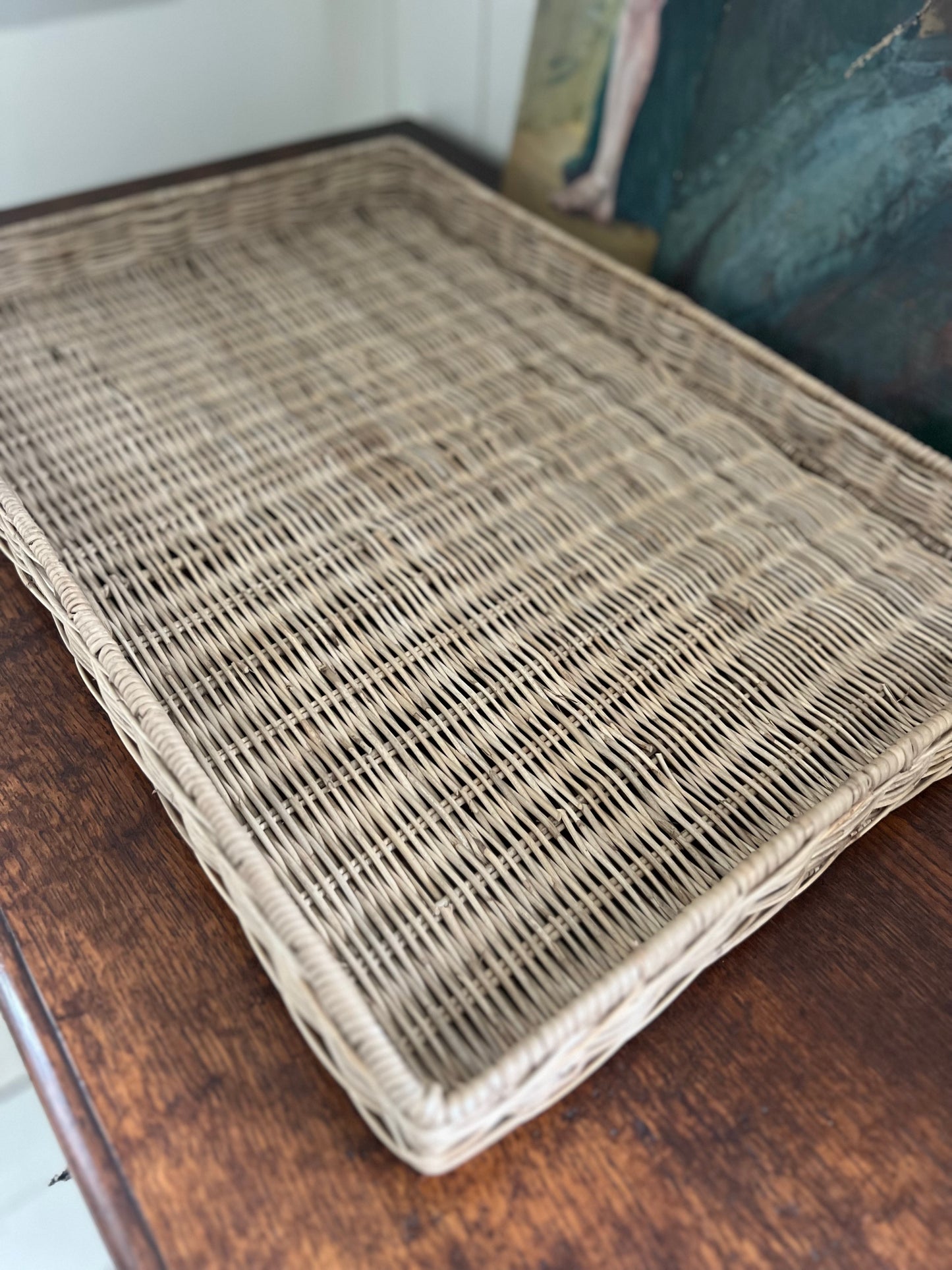 Large Vintage Wicker Tray