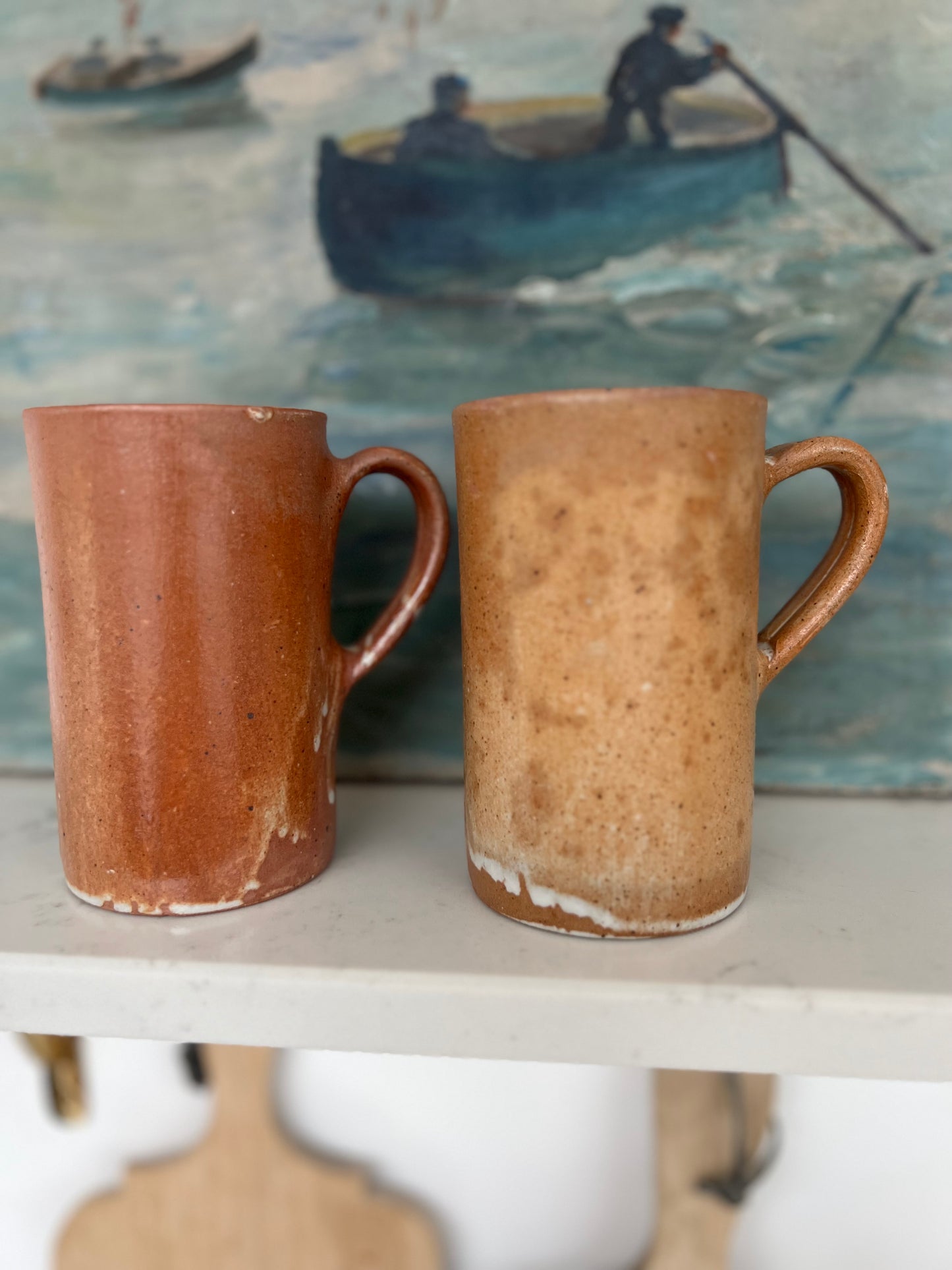 Set Of 4 Vintage French Stoneware Mugs