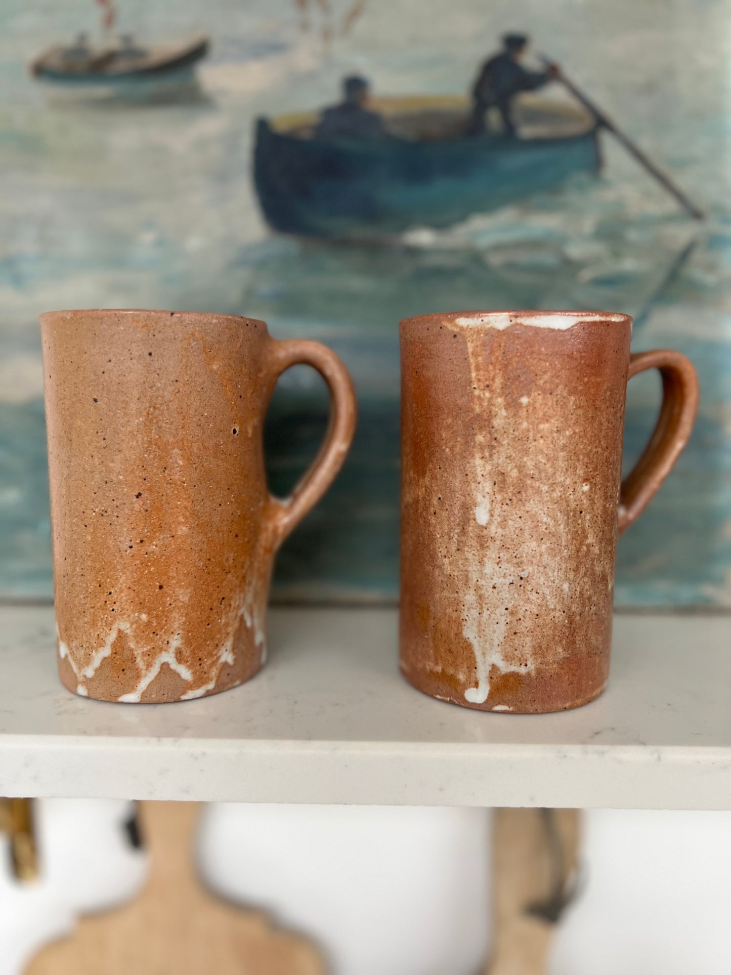 Set Of 4 Vintage French Stoneware Mugs