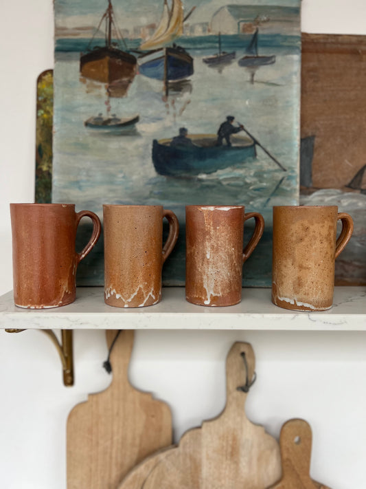 Set Of 4 Vintage French Stoneware Mugs