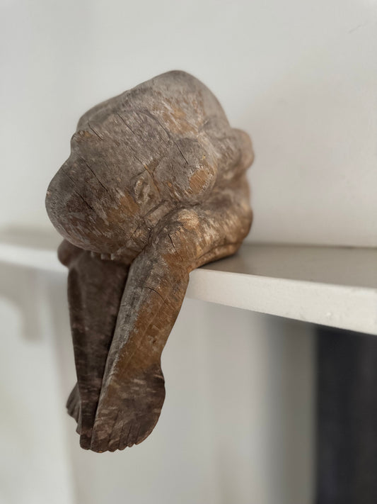 Vintage Wooden Carved Weeping Buddha