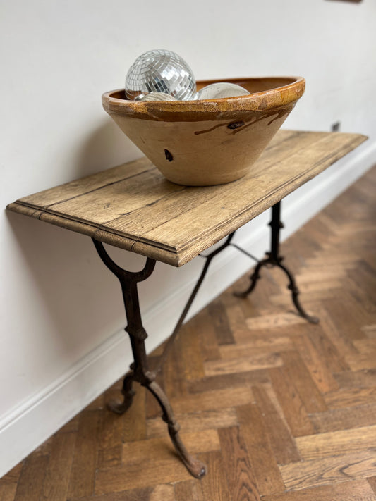 Antique French Wood & Cast Iron Bistro Table