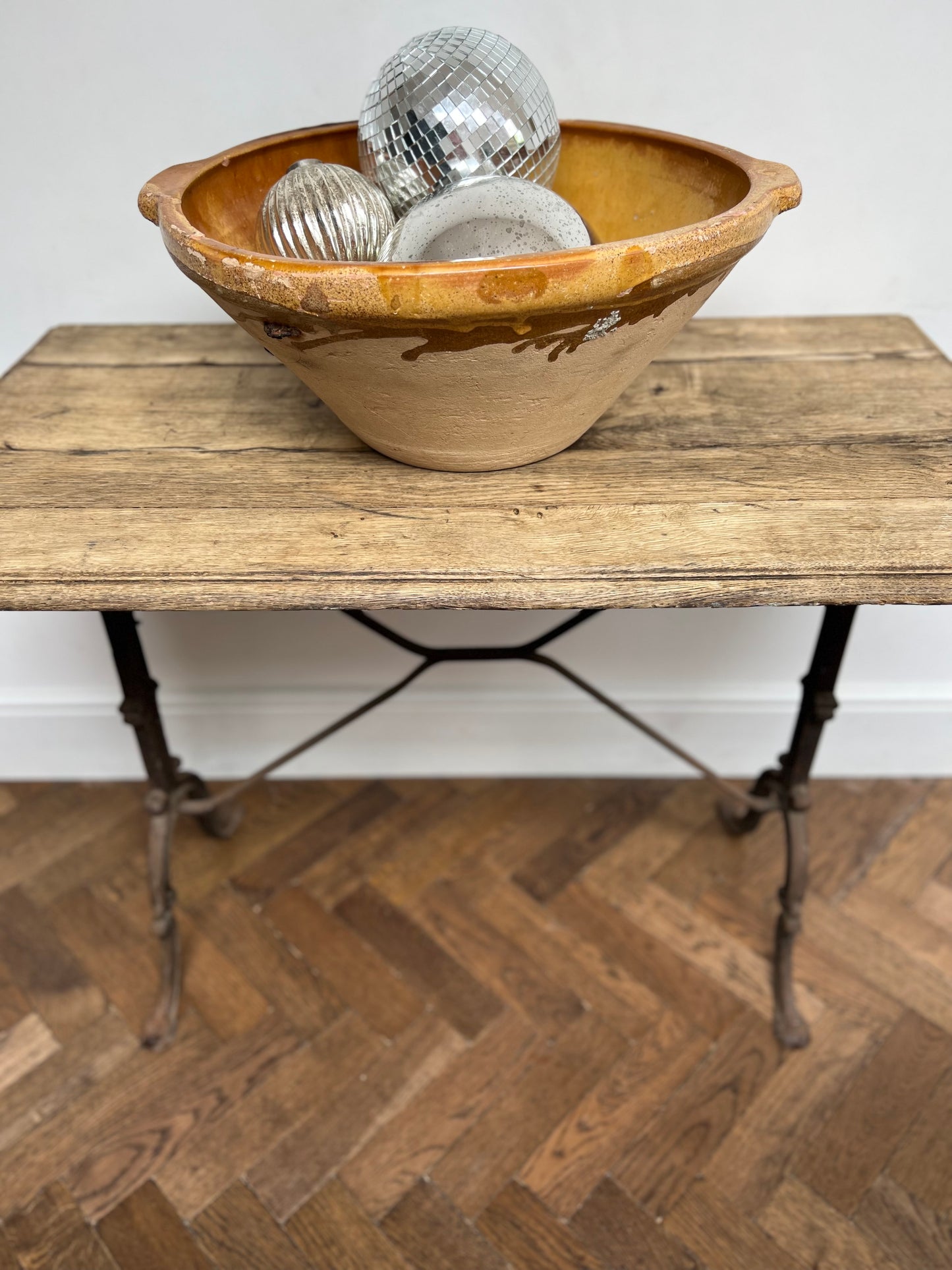 Antique French Wood & Cast Iron Bistro Table