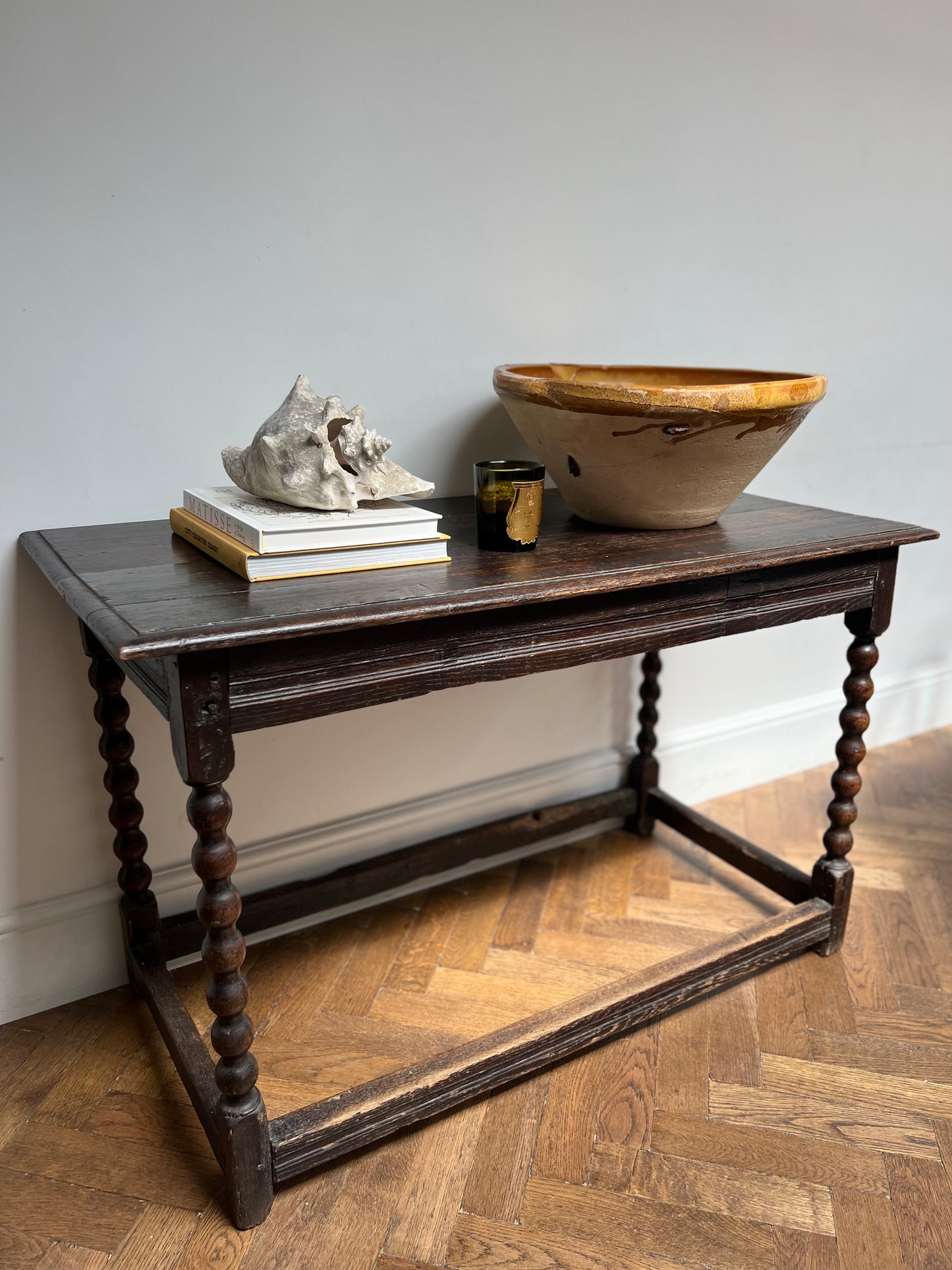 Antique Oak Bobbin Leg Console Table