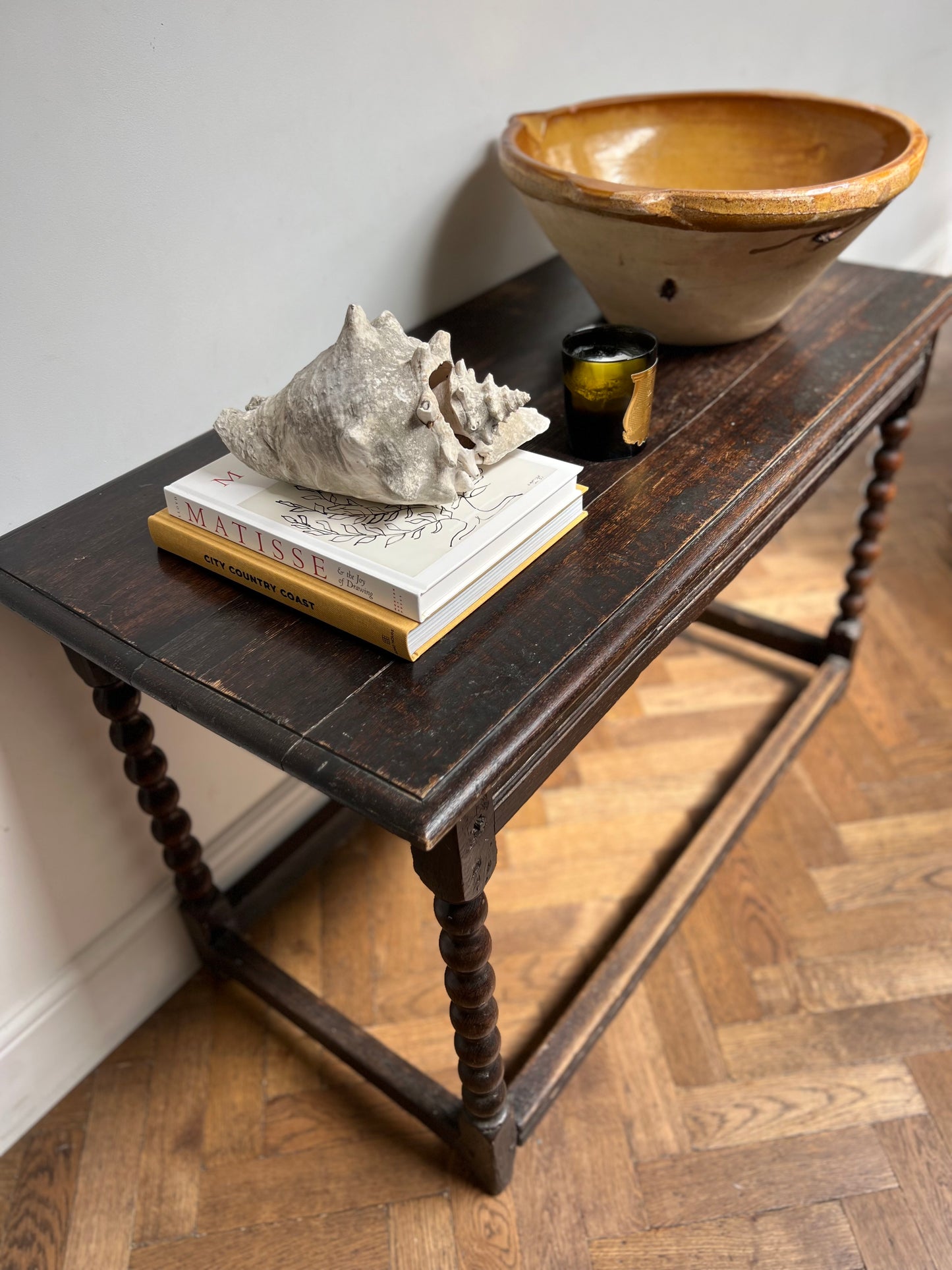 Antique Oak Bobbin Leg Console Table