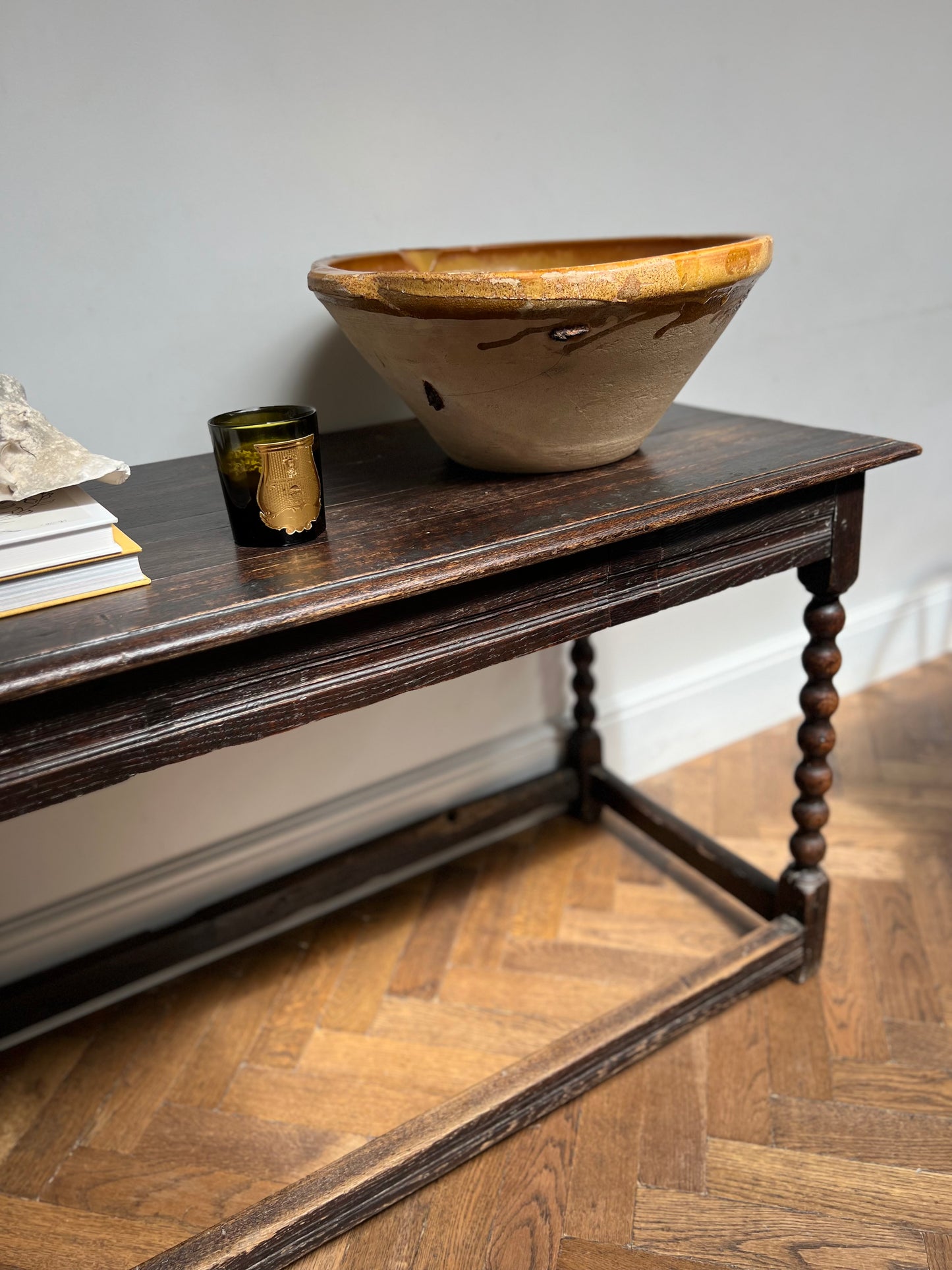 Antique Oak Bobbin Leg Console Table