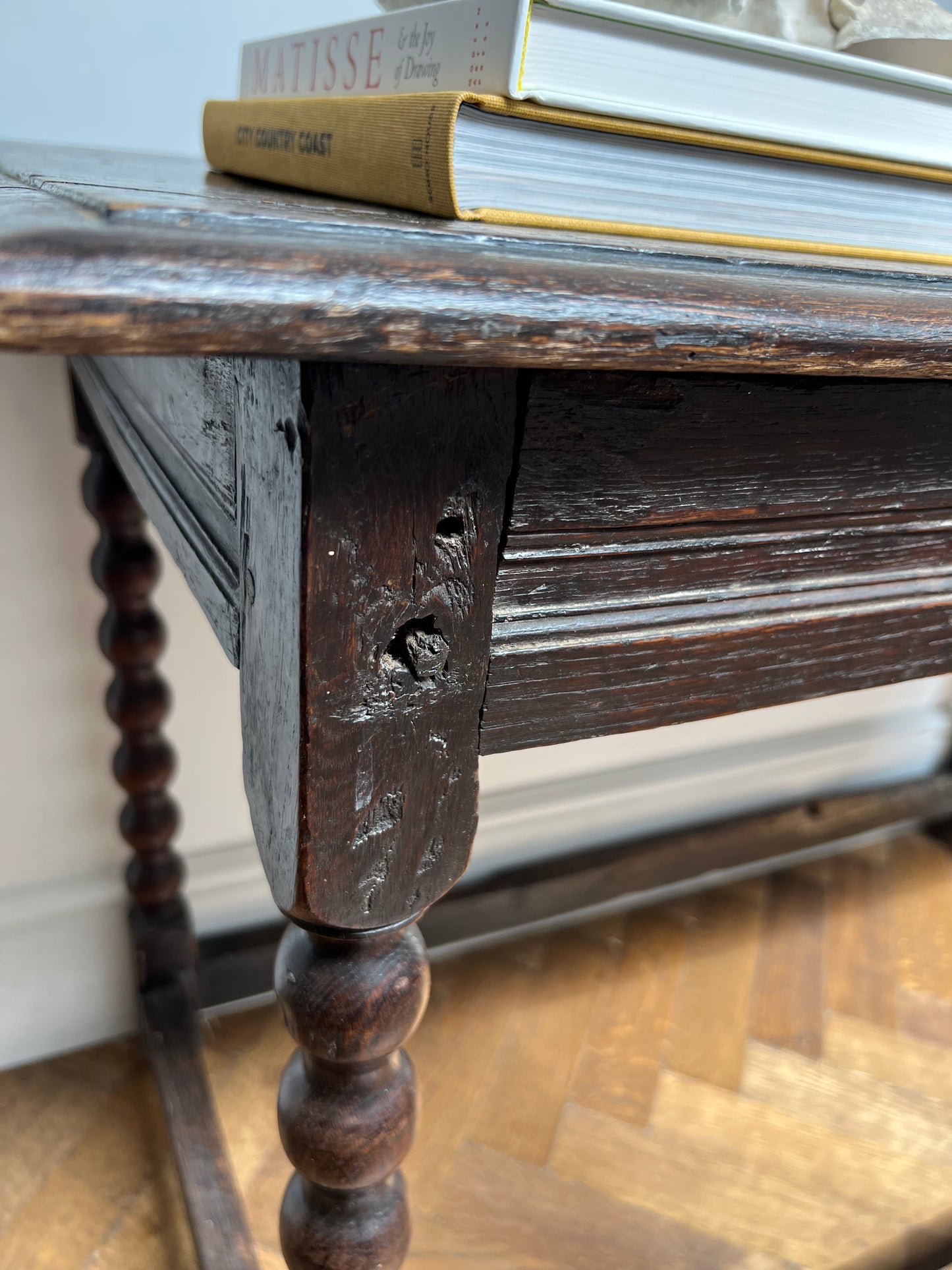 Antique Oak Bobbin Leg Console Table