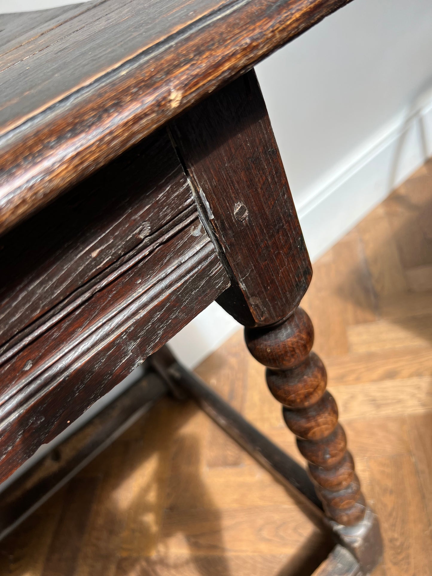 Antique Oak Bobbin Leg Console Table