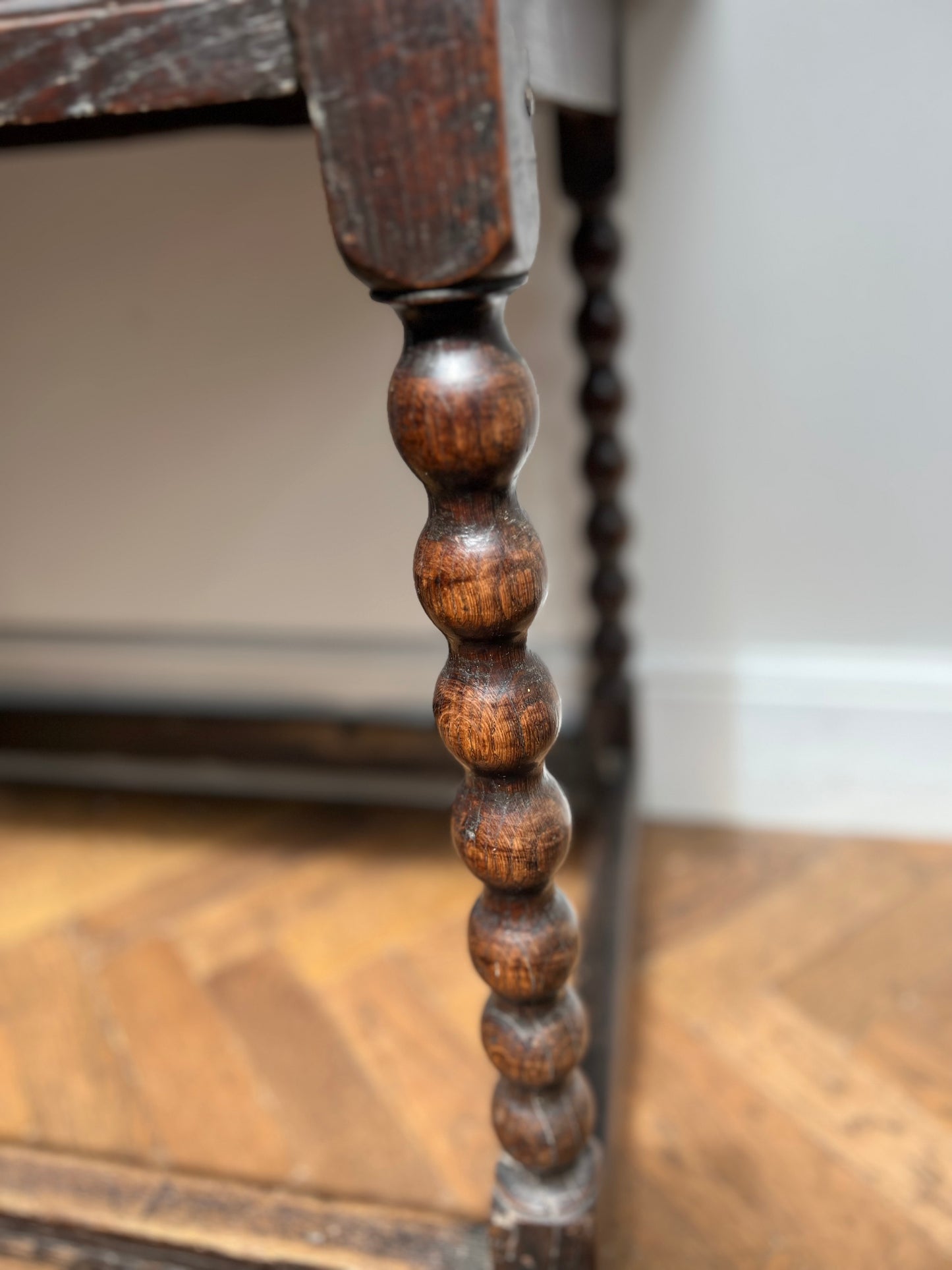 Antique Oak Bobbin Leg Console Table