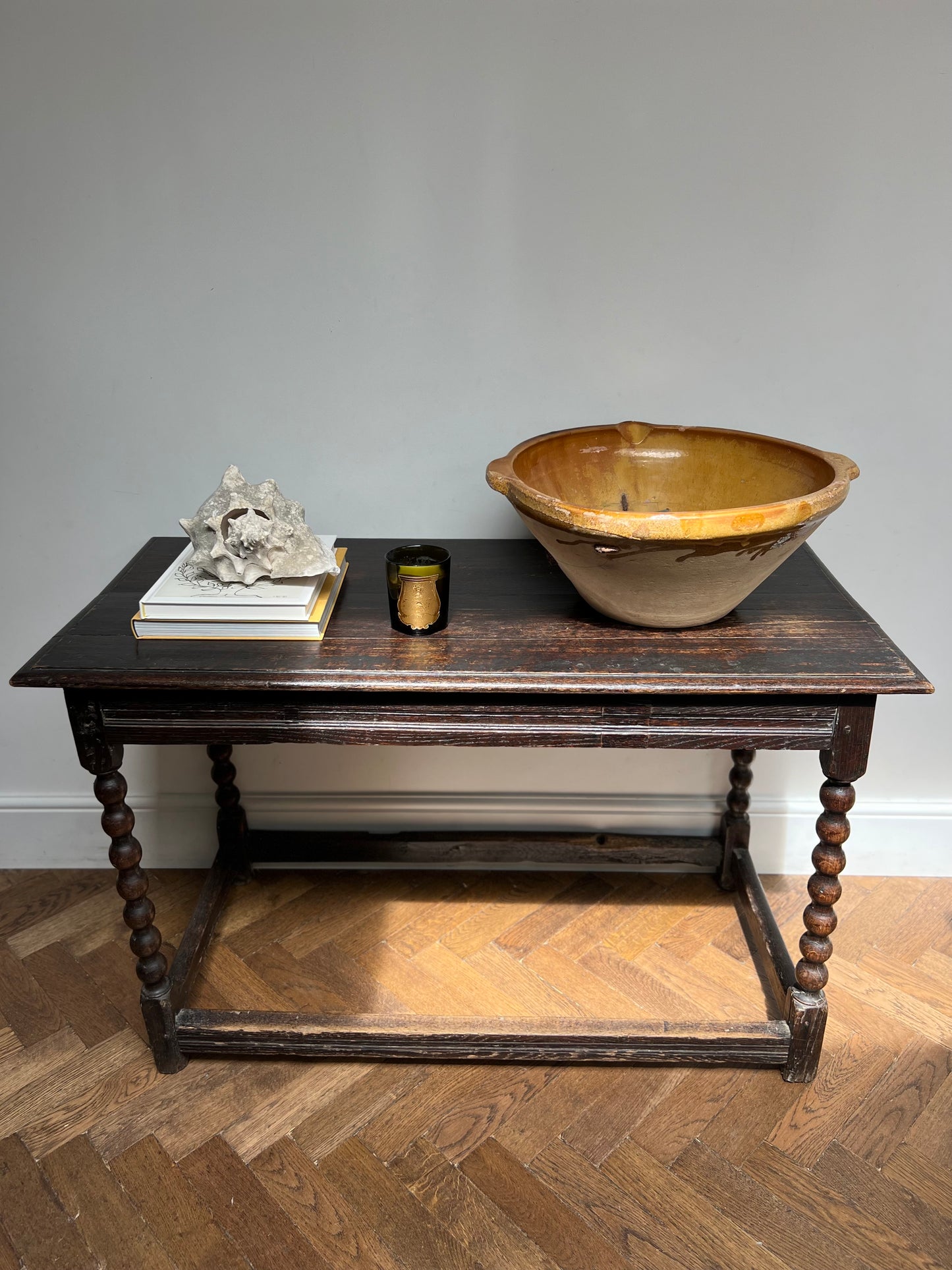 Antique Oak Bobbin Leg Console Table