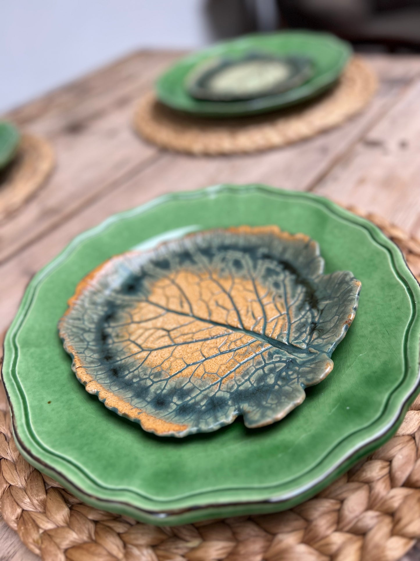 Set of 6 Vintage Studio Pottery Leaf Plates