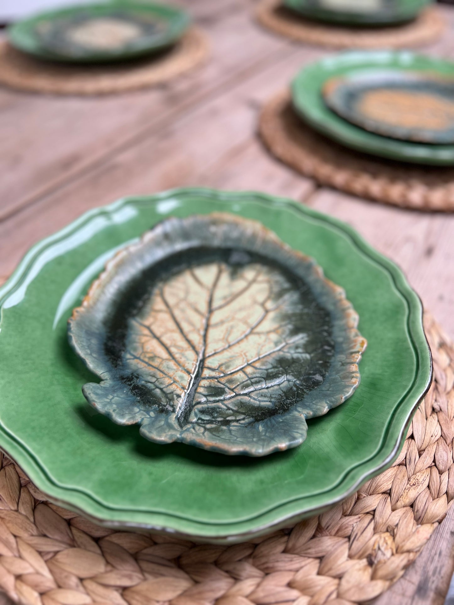 Set of 6 Vintage Studio Pottery Leaf Plates