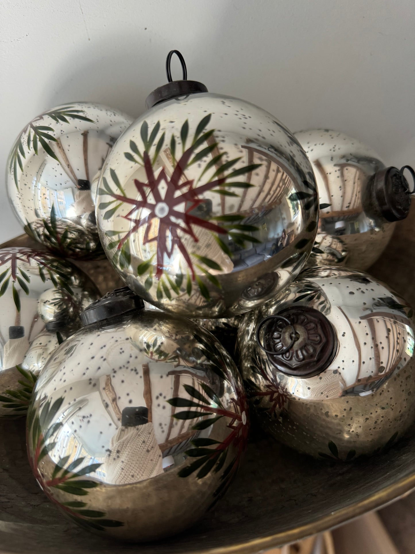 Large Hand Painted Silver Snowflake Glass Bauble