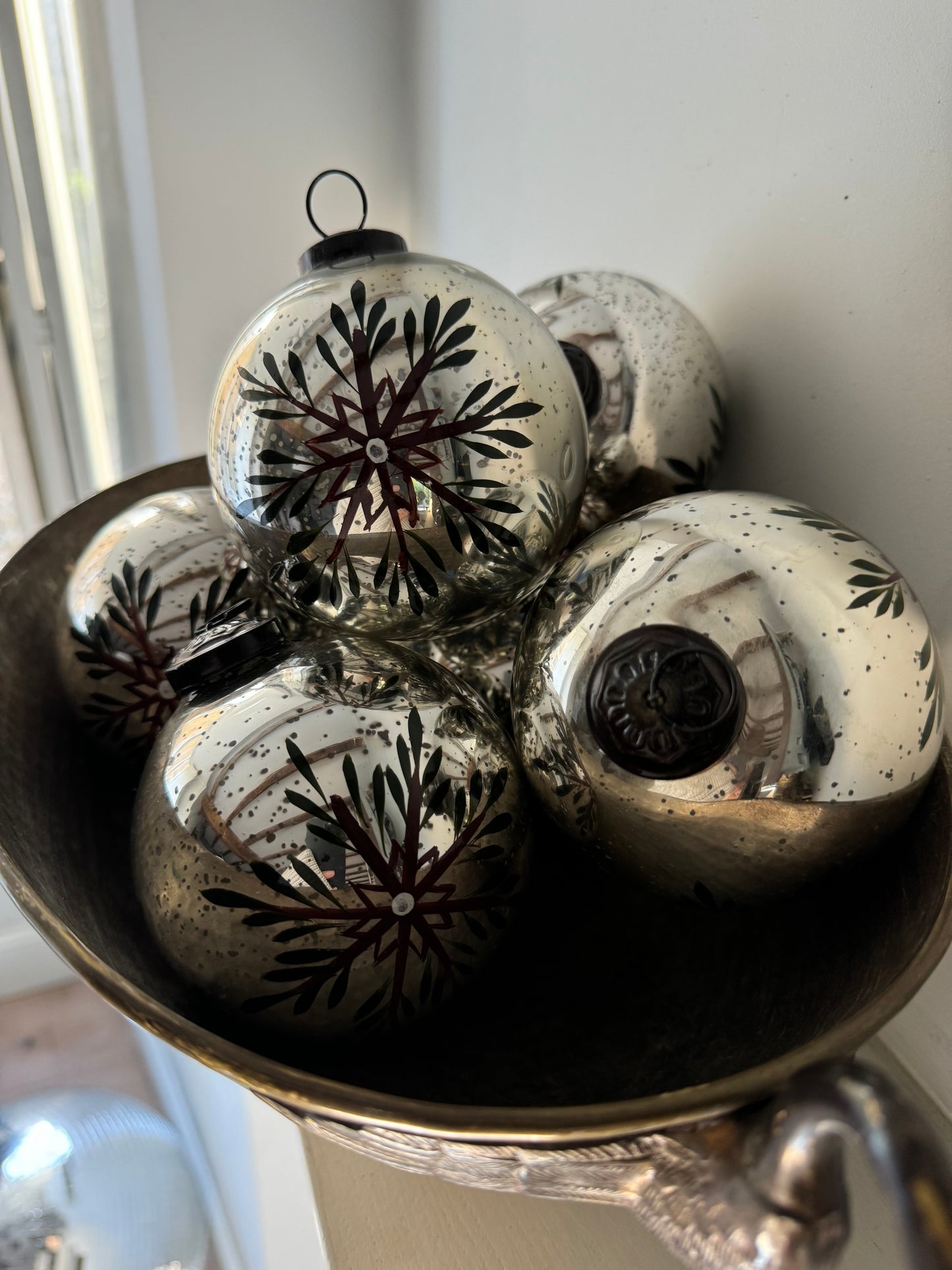 Large Hand Painted Silver Snowflake Glass Bauble