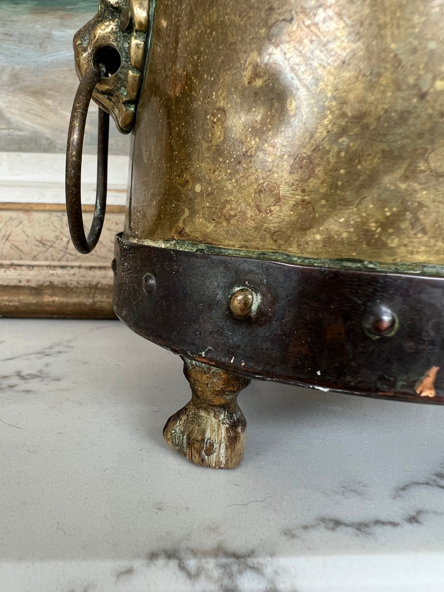 Small Antique Brass Lions Head Planter