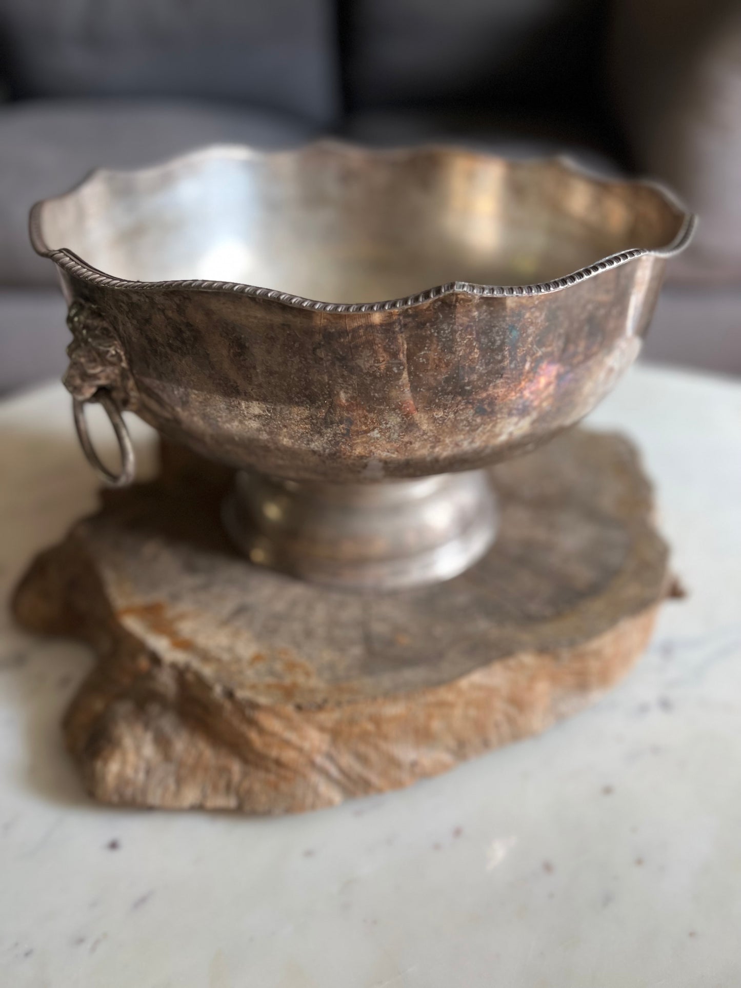 Vintage Silver Plate Lions Head Ice Bucket