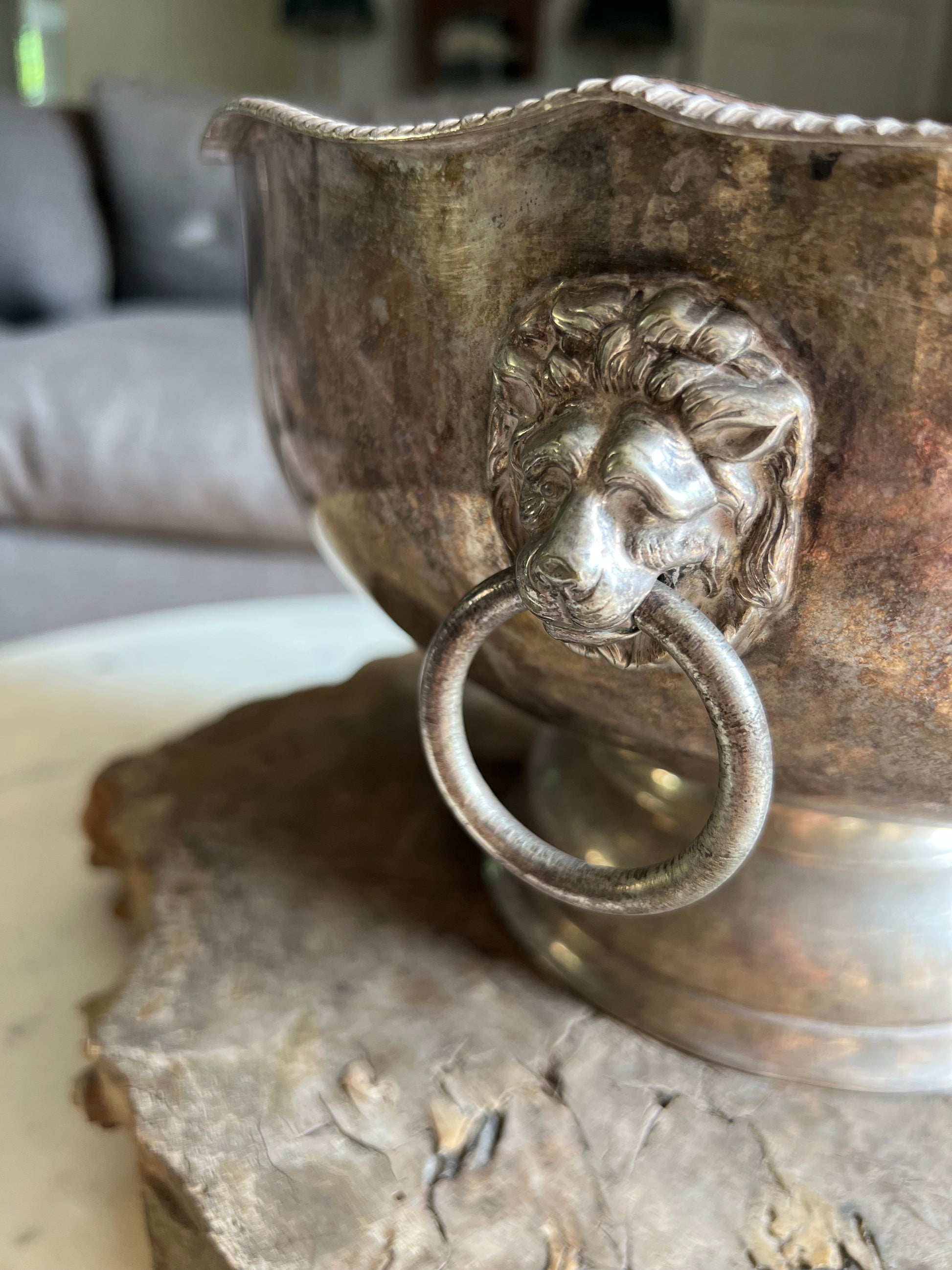 Vintage Silver Plate Lions Head Ice Bucket