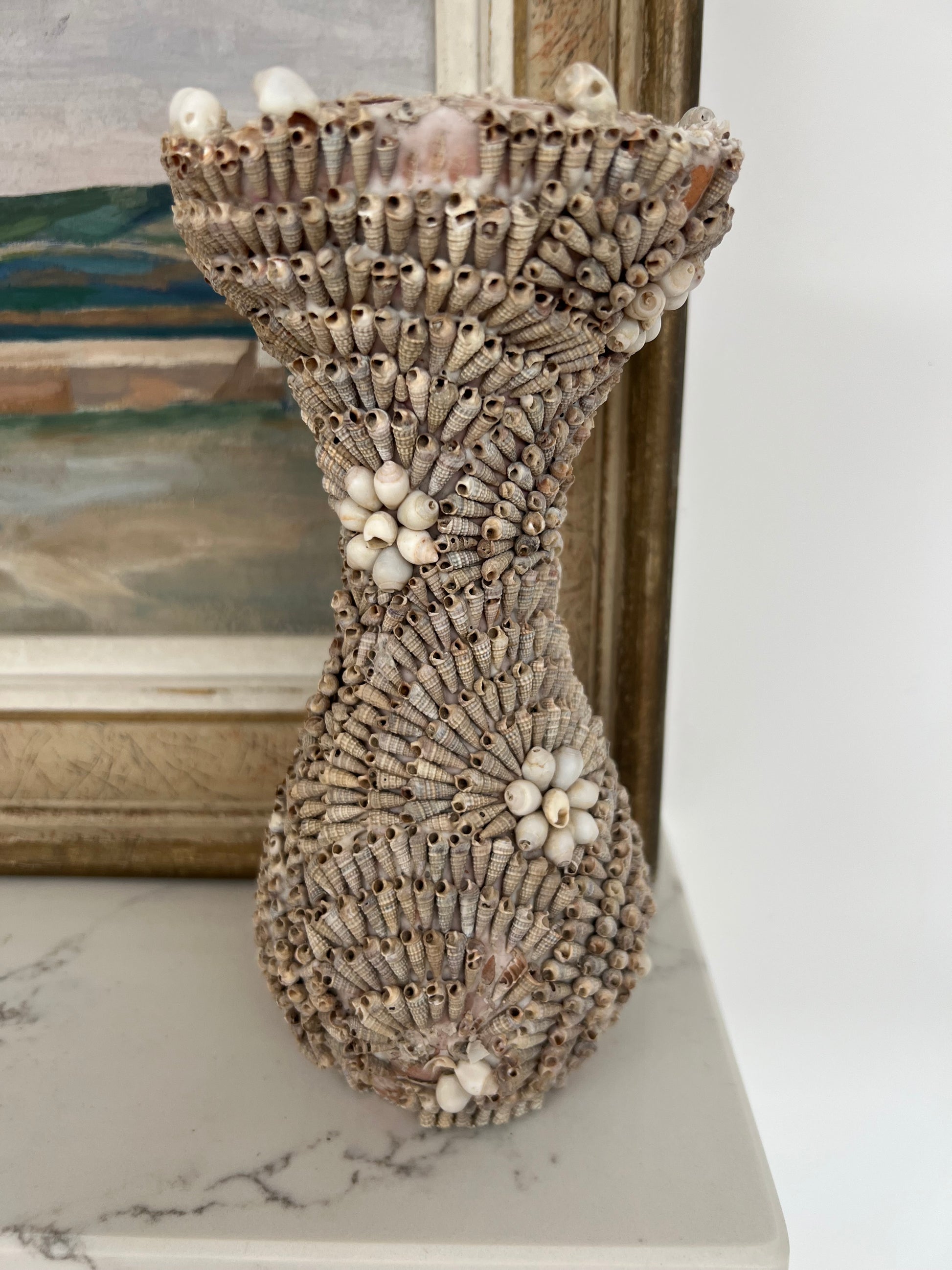 Beautiful Vintage French Folk Art Shell Work Vase