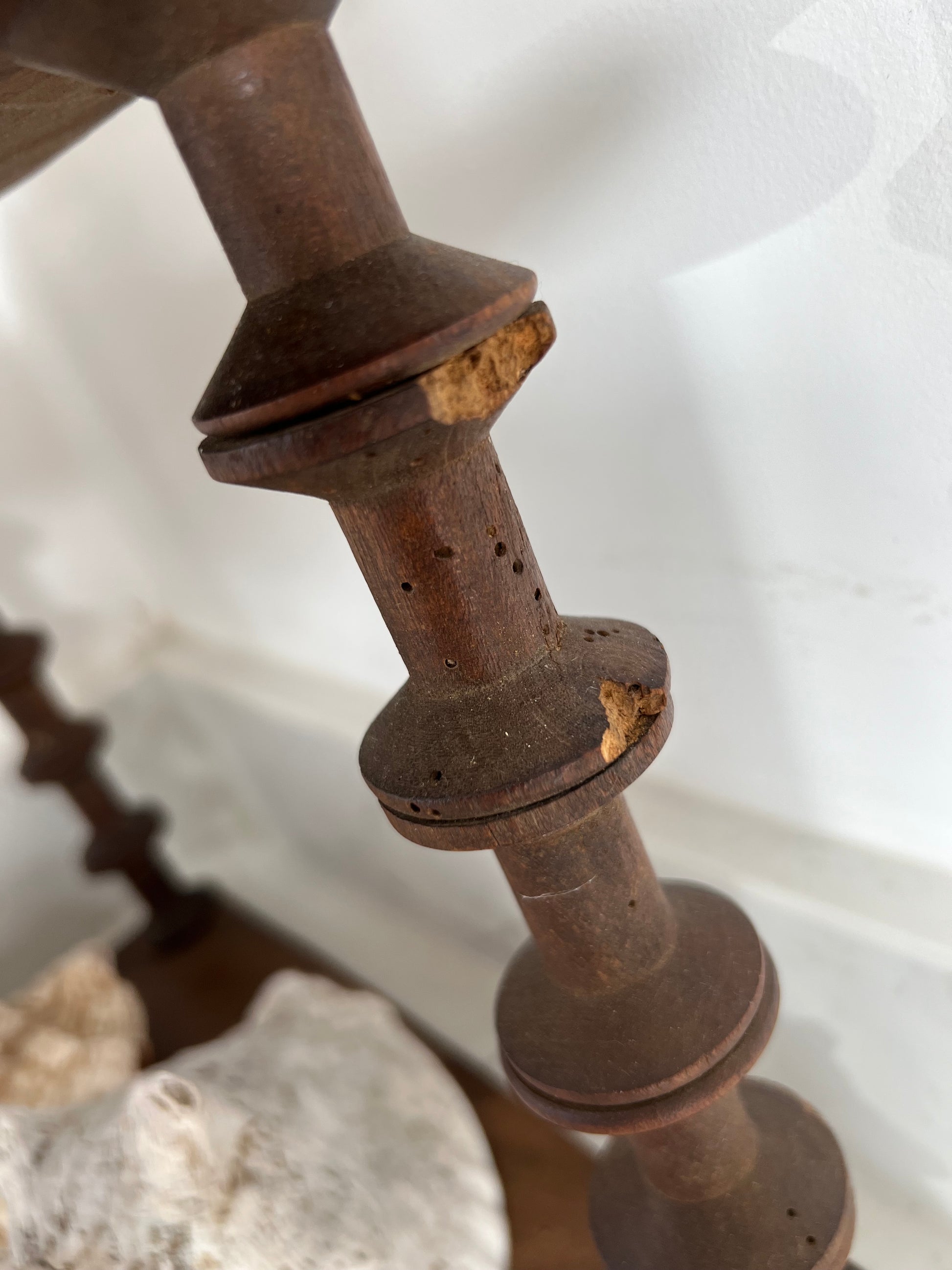 Vintage French Bobbin Spool Folk Art Corner Shelves