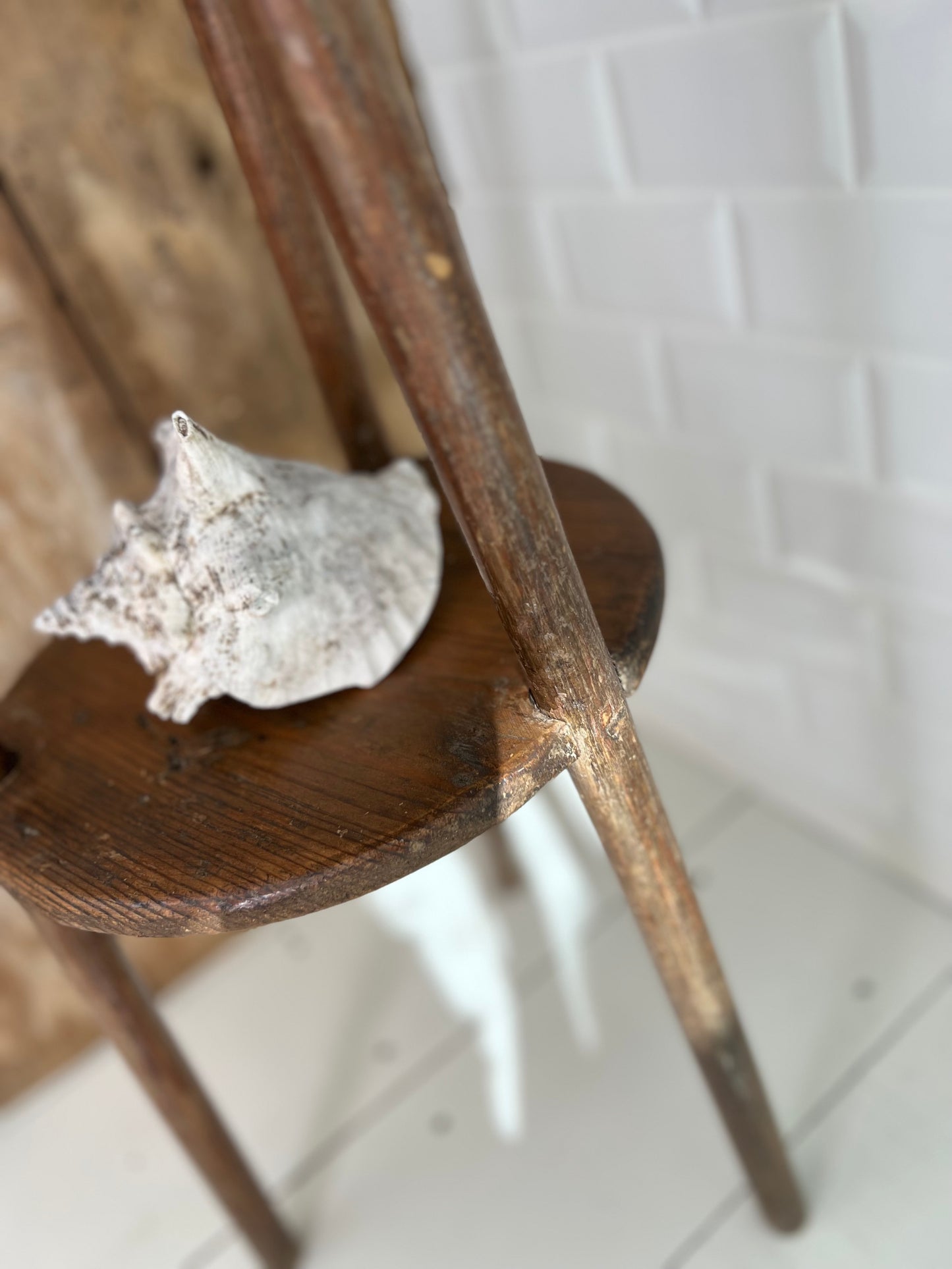 Vintage French Rustic Wicker Topped Side Table