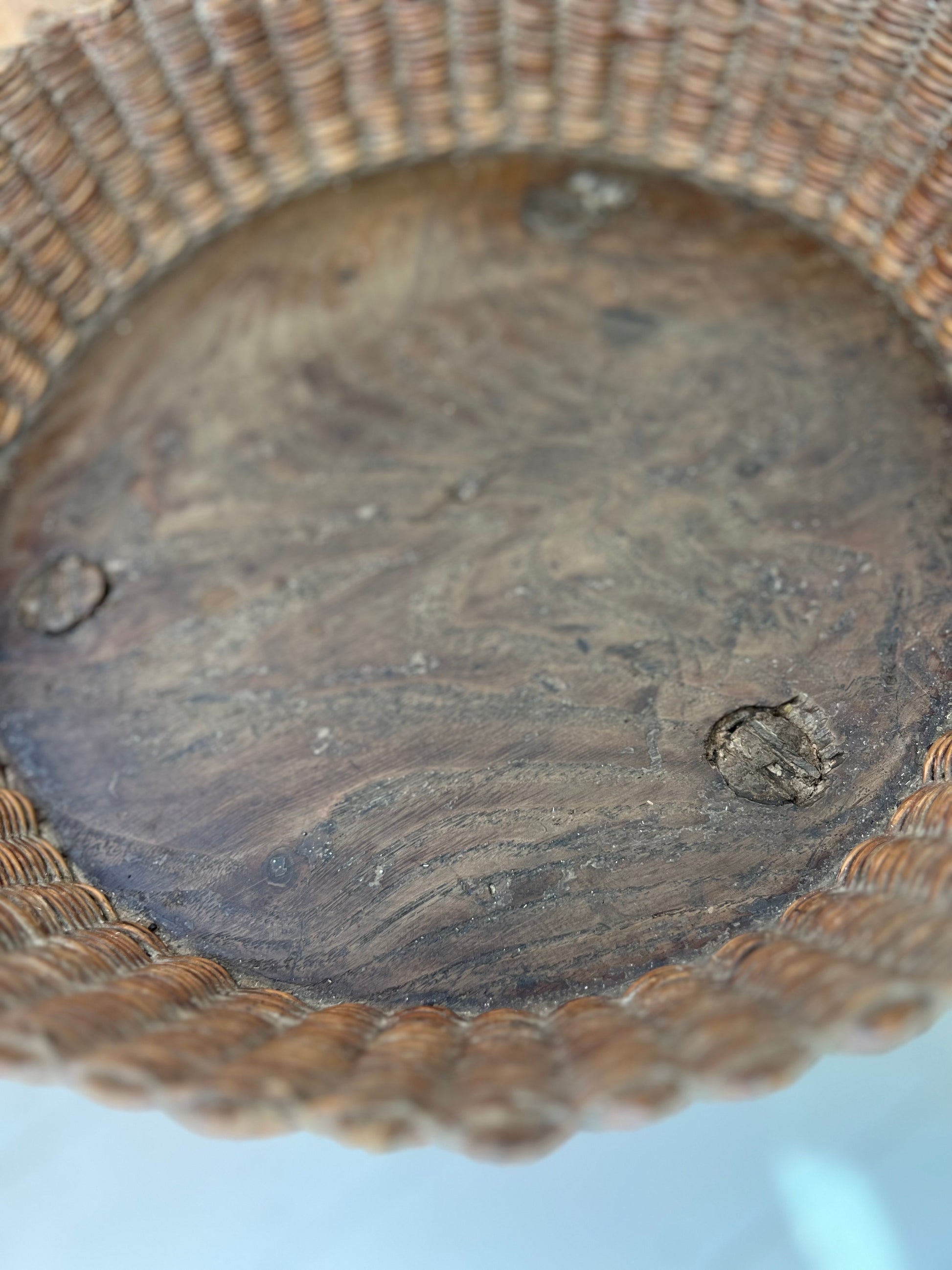 Vintage French Rustic Wicker Topped Side Table