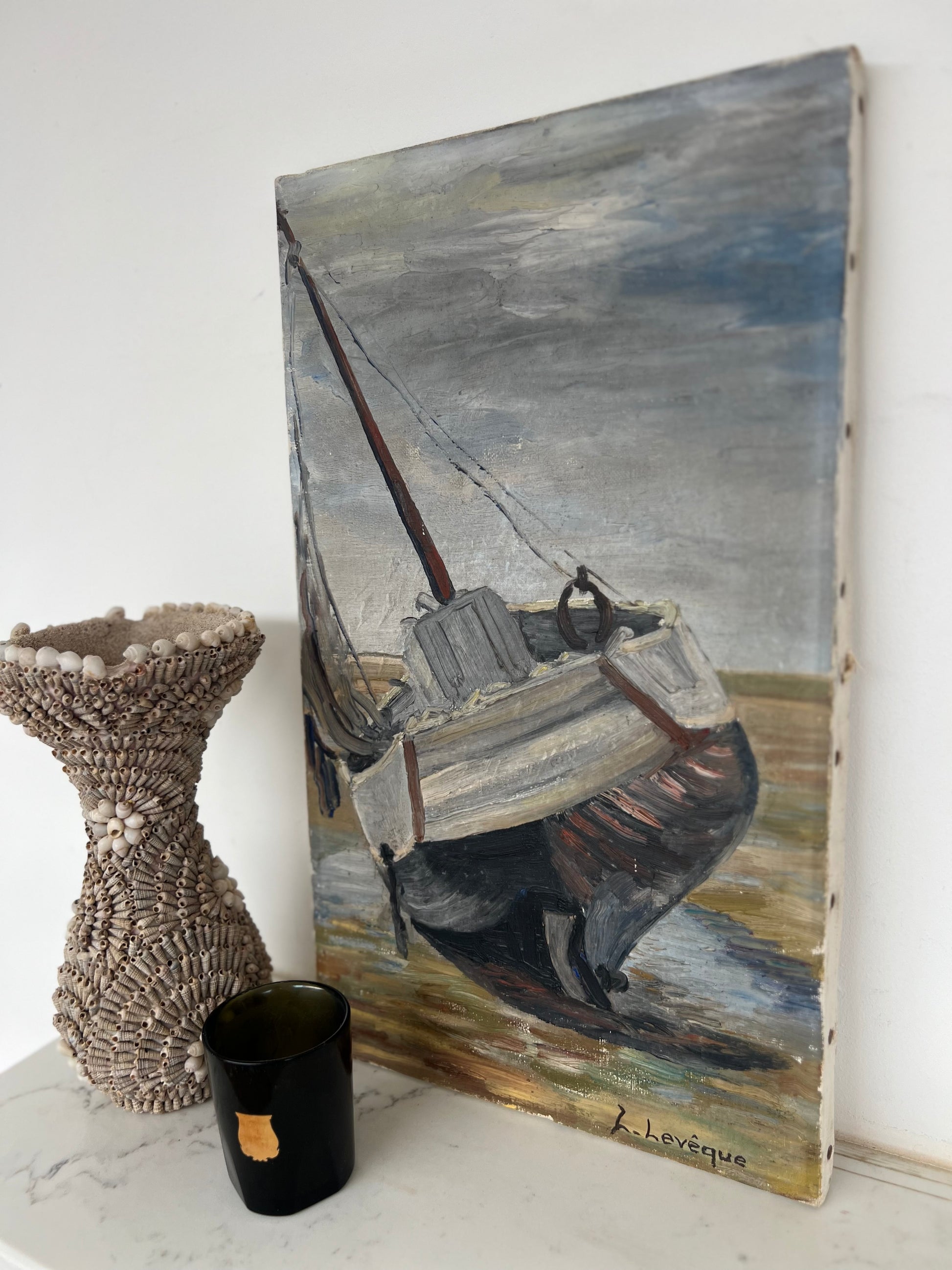 Vintage Mid Century Boat Study Acrylic On Canvas