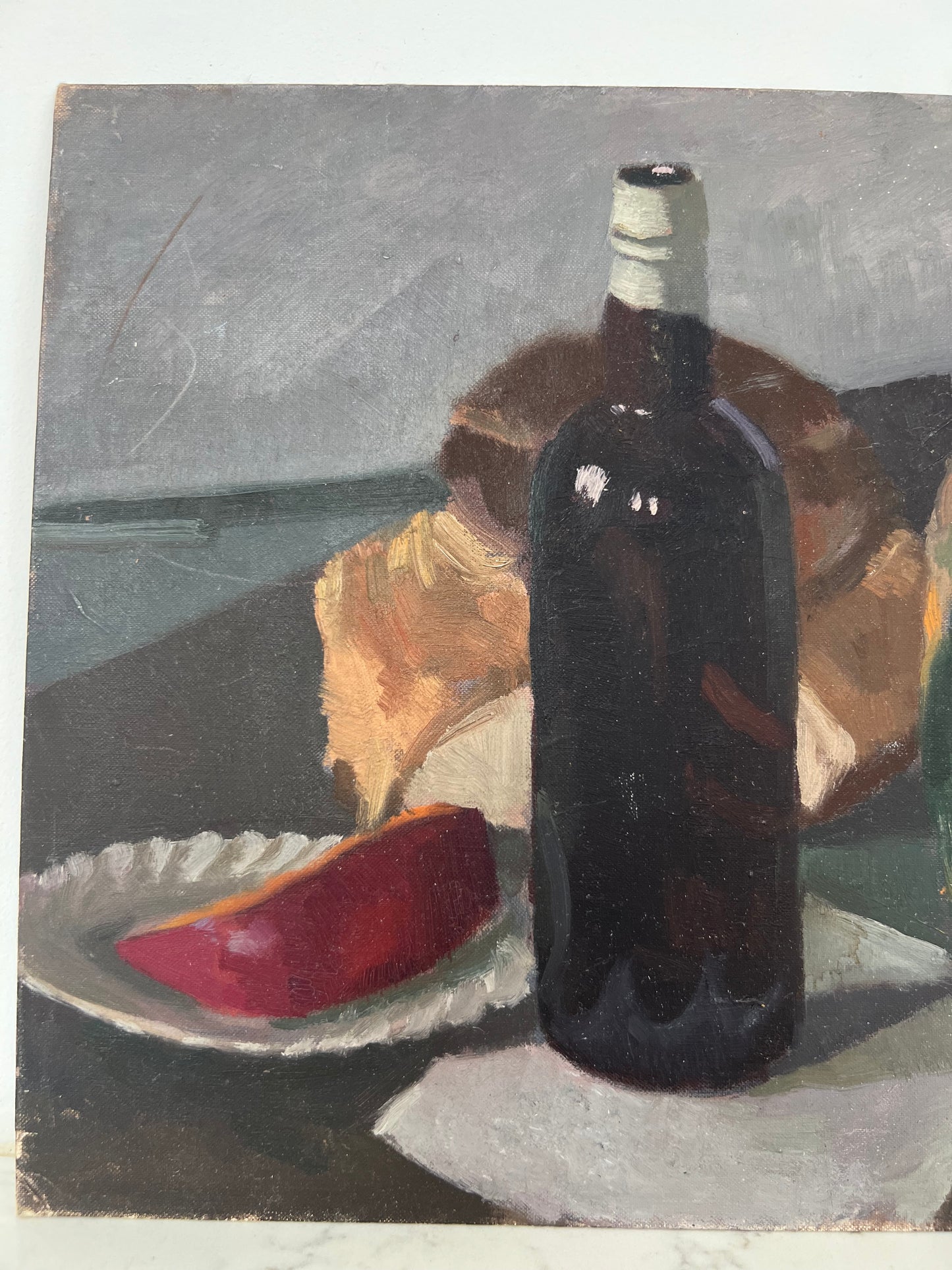 Vintage Mid Century Still Life Wine & Marrow Acrylic On Board