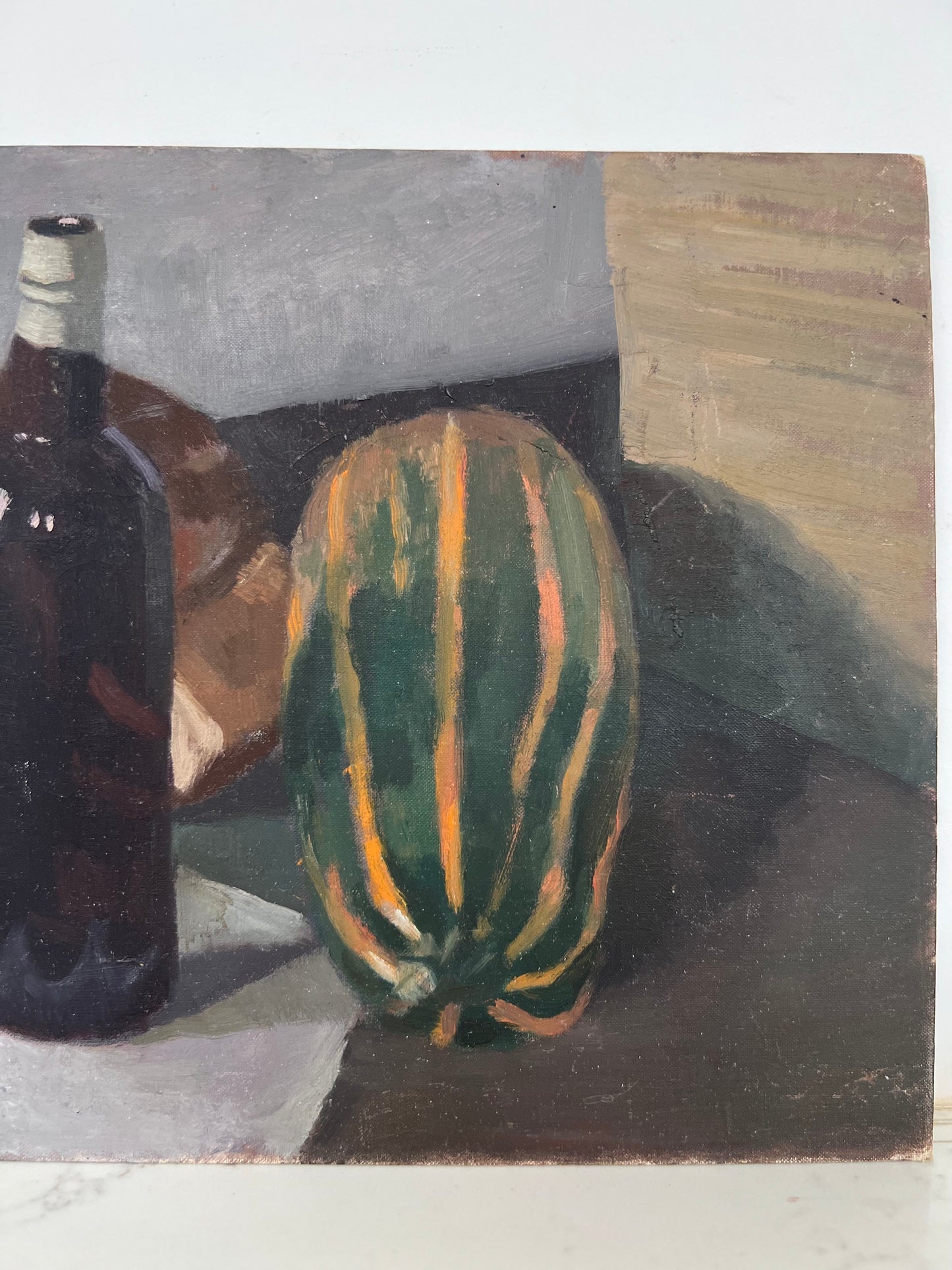 Vintage Mid Century Still Life Wine & Marrow Acrylic On Board