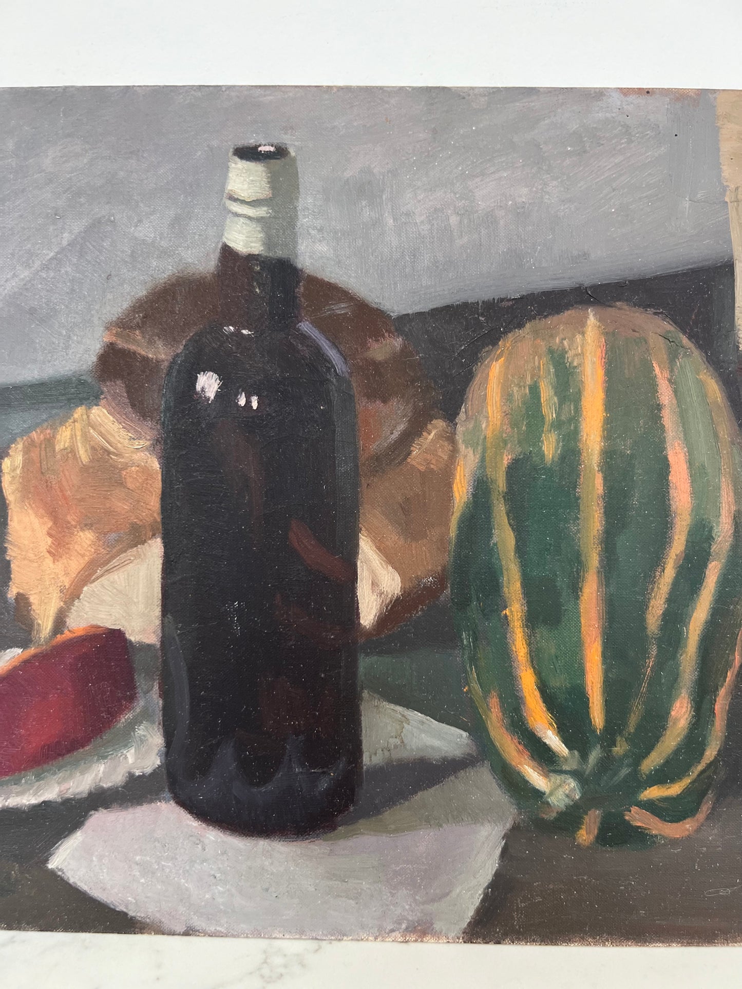 Vintage Mid Century Still Life Wine & Marrow Acrylic On Board