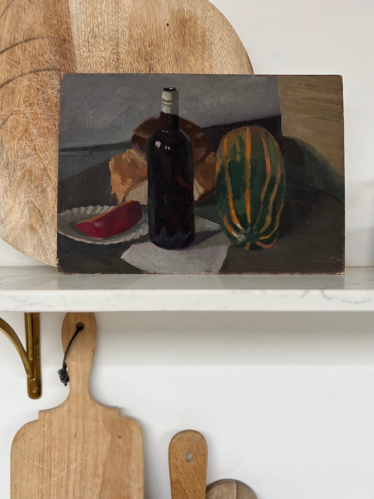 Vintage Mid Century Still Life Wine & Marrow Acrylic On Board