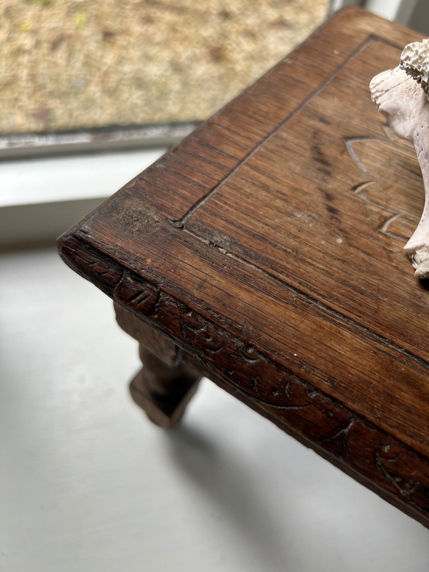 Vintage French Carved Milking Stool