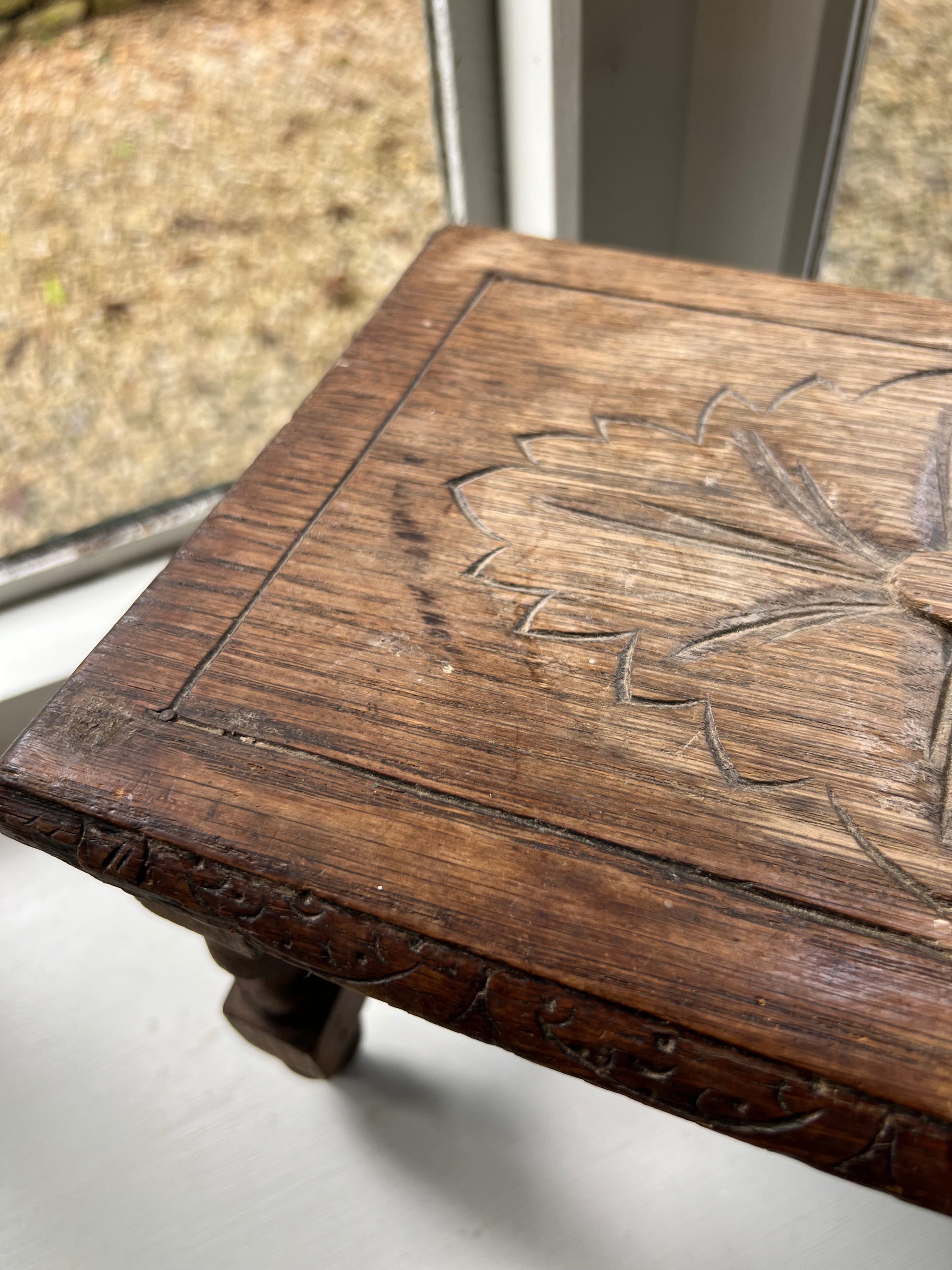 Vintage French Carved Milking Stool