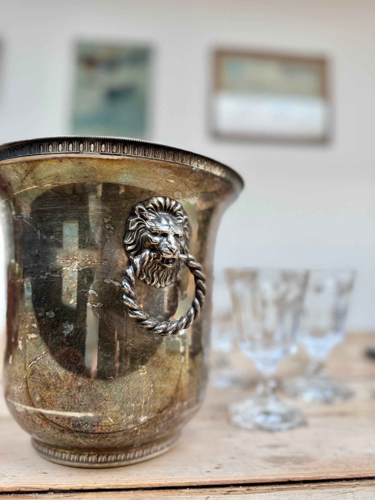 Antique French Silver Plate Lions Head Champagne Cooler