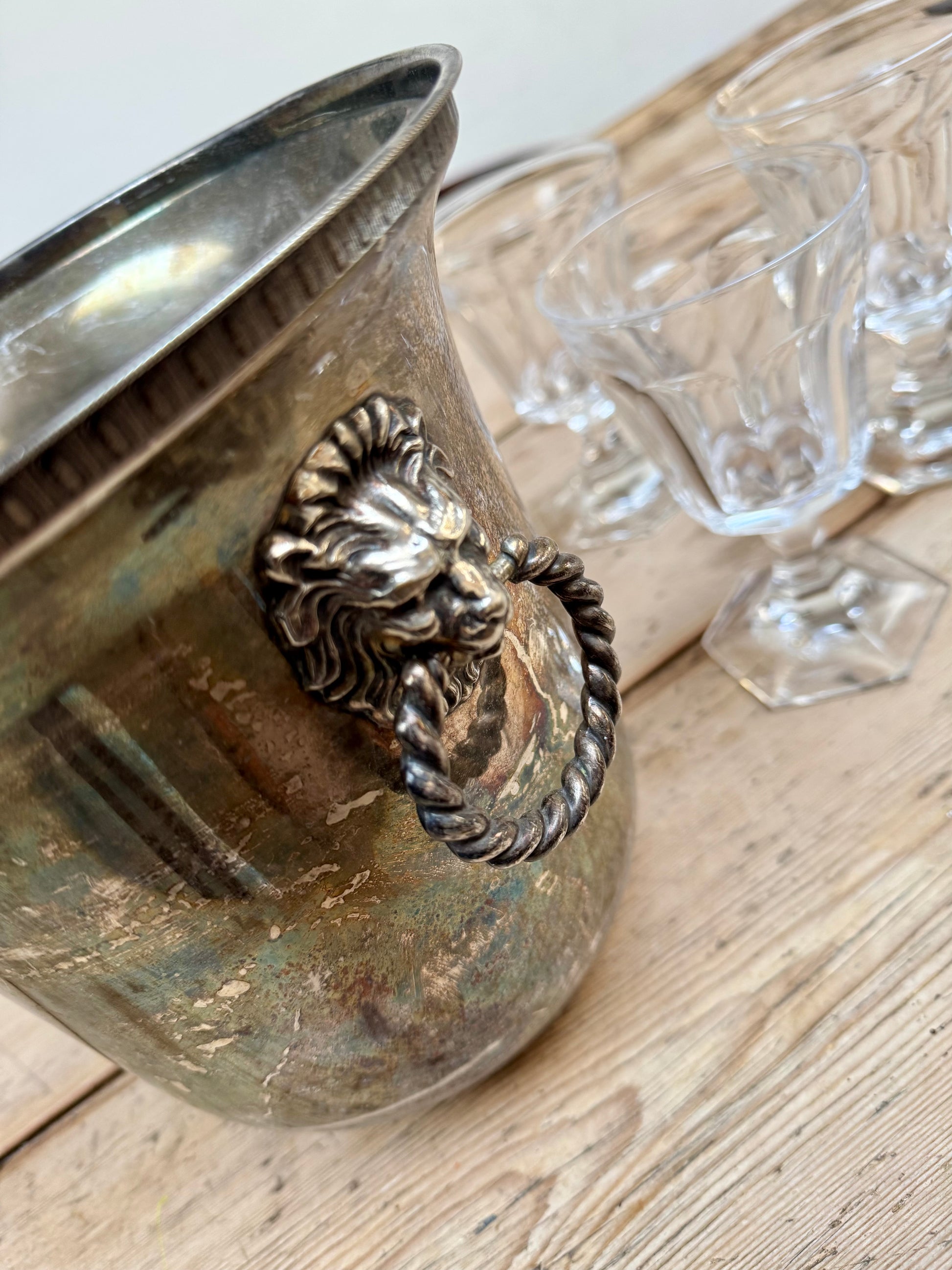 Antique French Silver Plate Lions Head Champagne Cooler