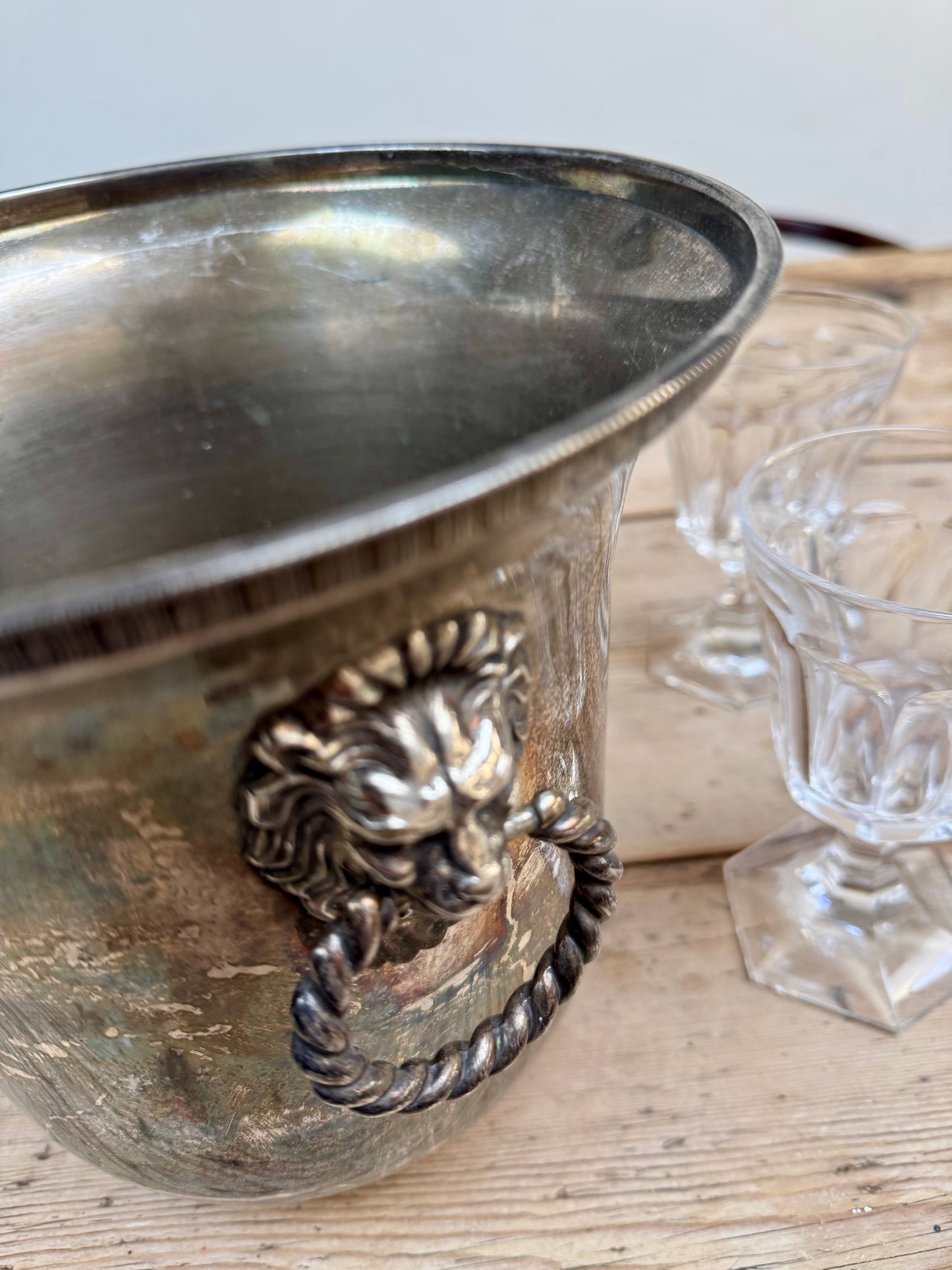 Antique French Silver Plate Lions Head Champagne Cooler