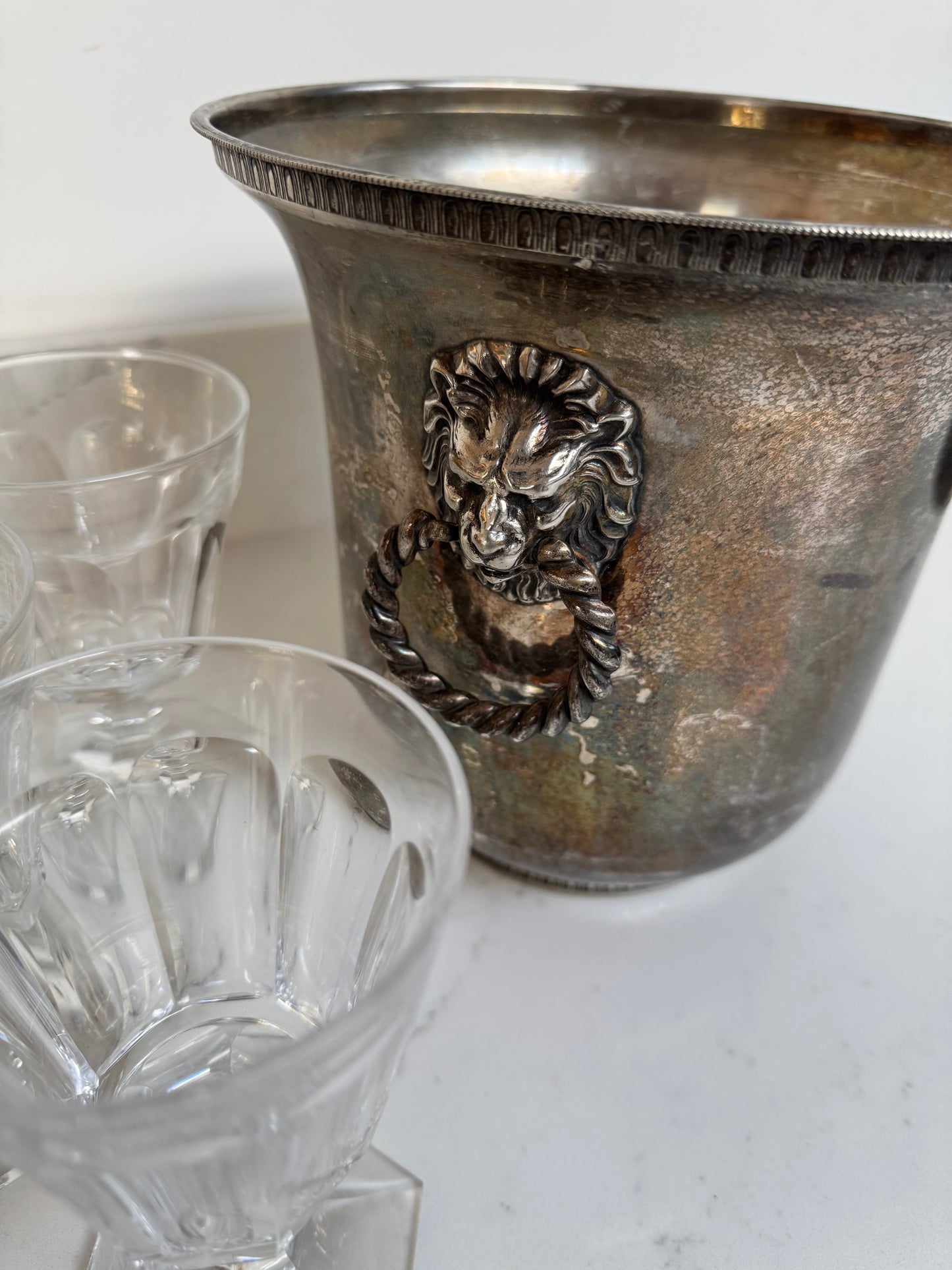 Antique French Silver Plate Lions Head Champagne Cooler