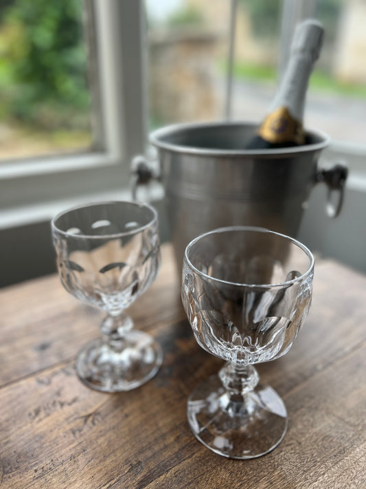 Set of 12 Large Vintage Crystal Slice Cut Wine Glasses