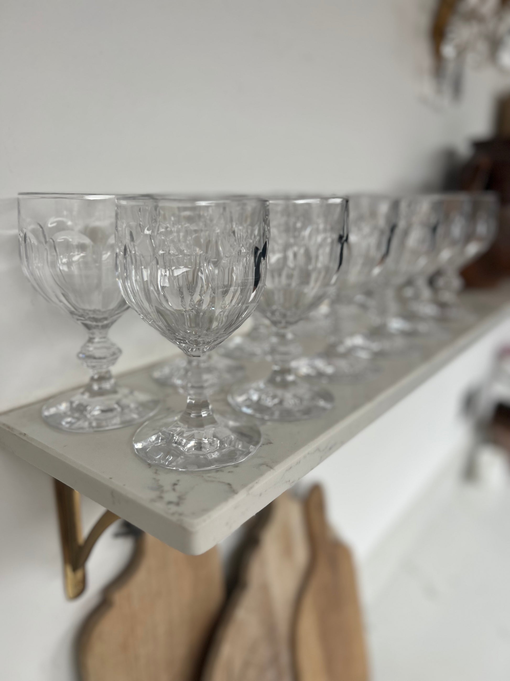 Set of 12 Large Vintage Crystal Slice Cut Wine Glasses