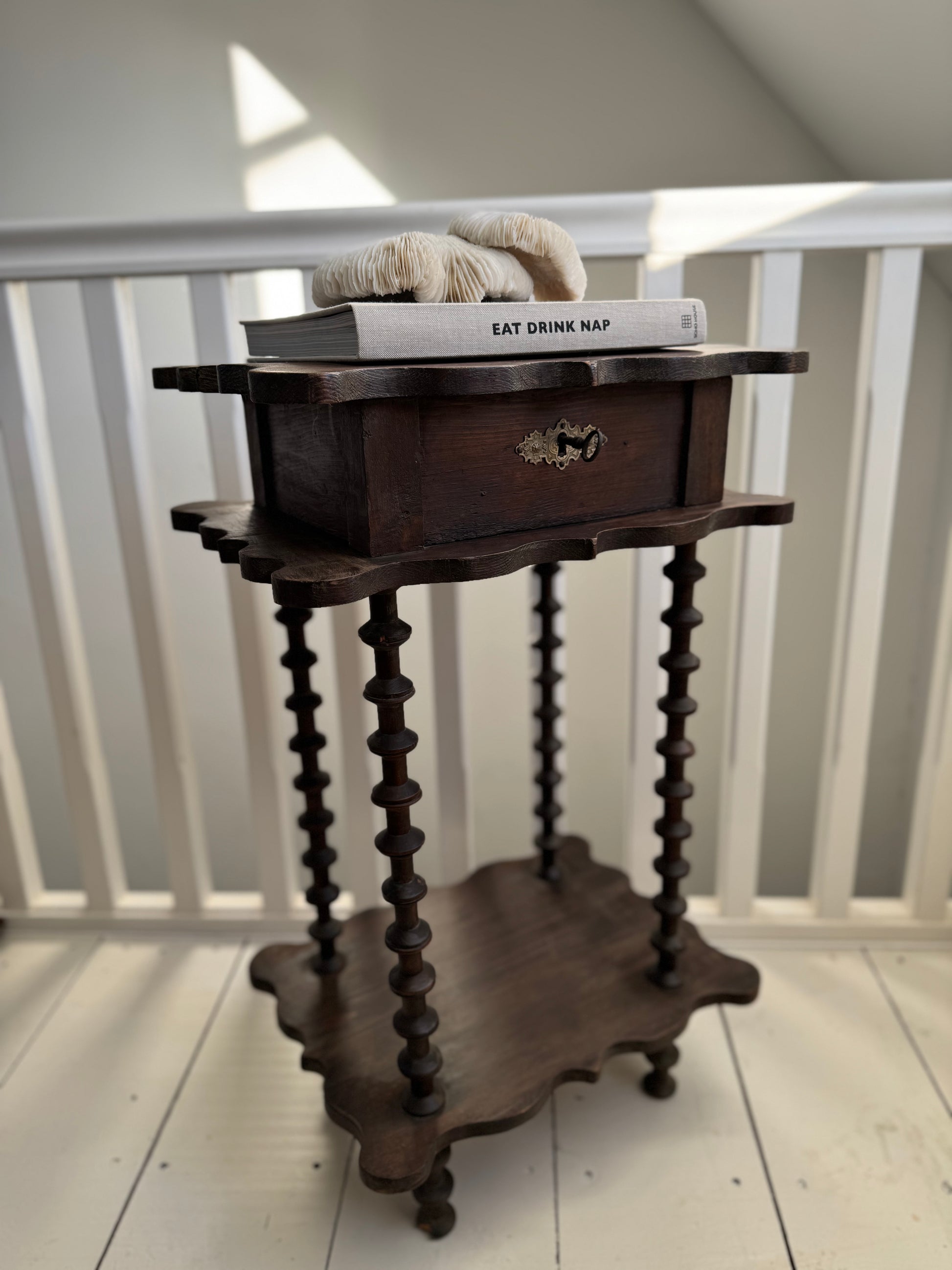 Antique French Folk Art Spool Side Table