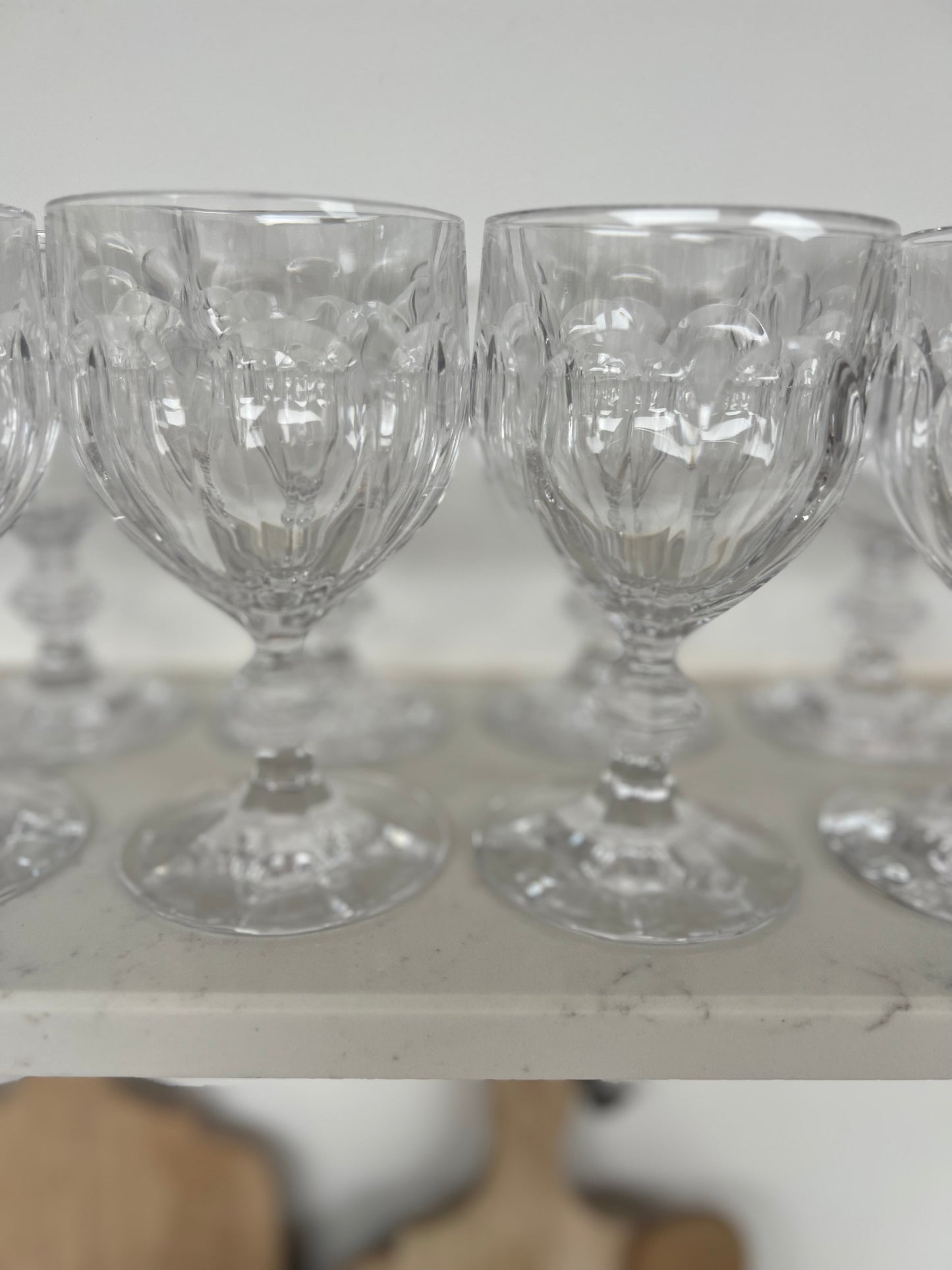 Set of 12 Medium Vintage Crystal Slice Cut Wine Glasses